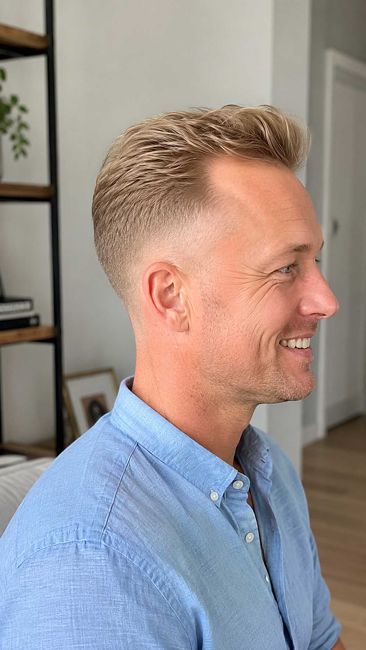 Light Blonde Pomp with a Tight Temple Blend and Natural Roots