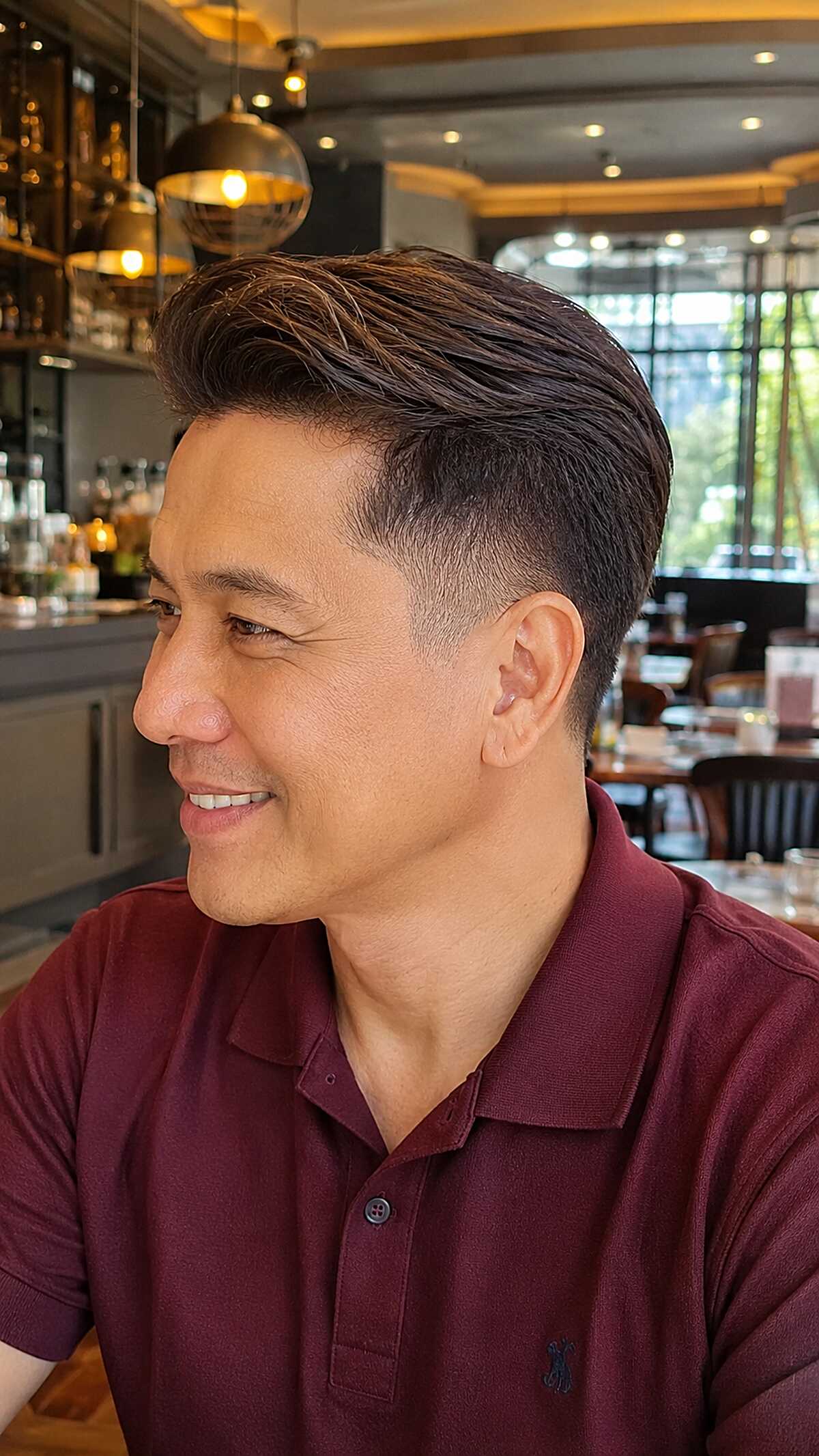 Polished Side-Swept Pomp with a Gradual Temple Fade
