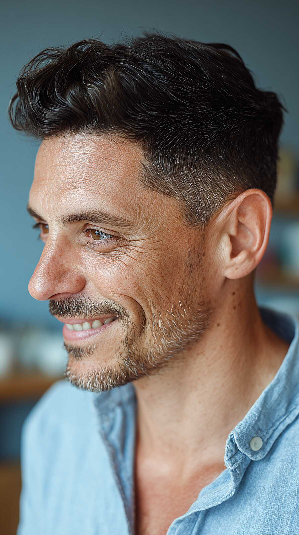 Relaxed Wavy Pomp with a Clipper-Tapered Temple and Natural Texture