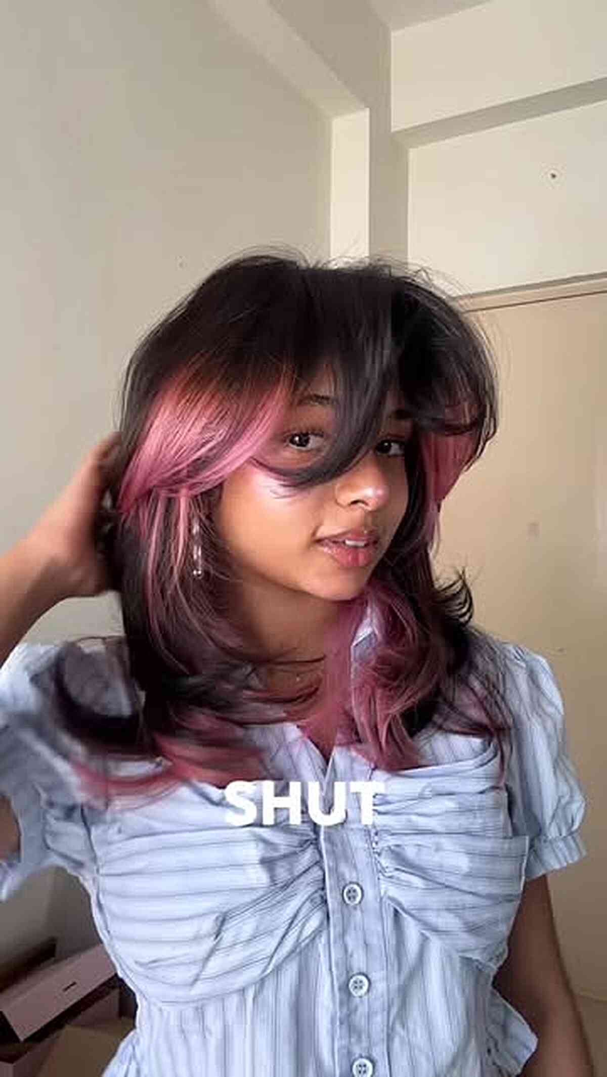 Stylish Butterfly Cut with Pink Peekaboo Highlights