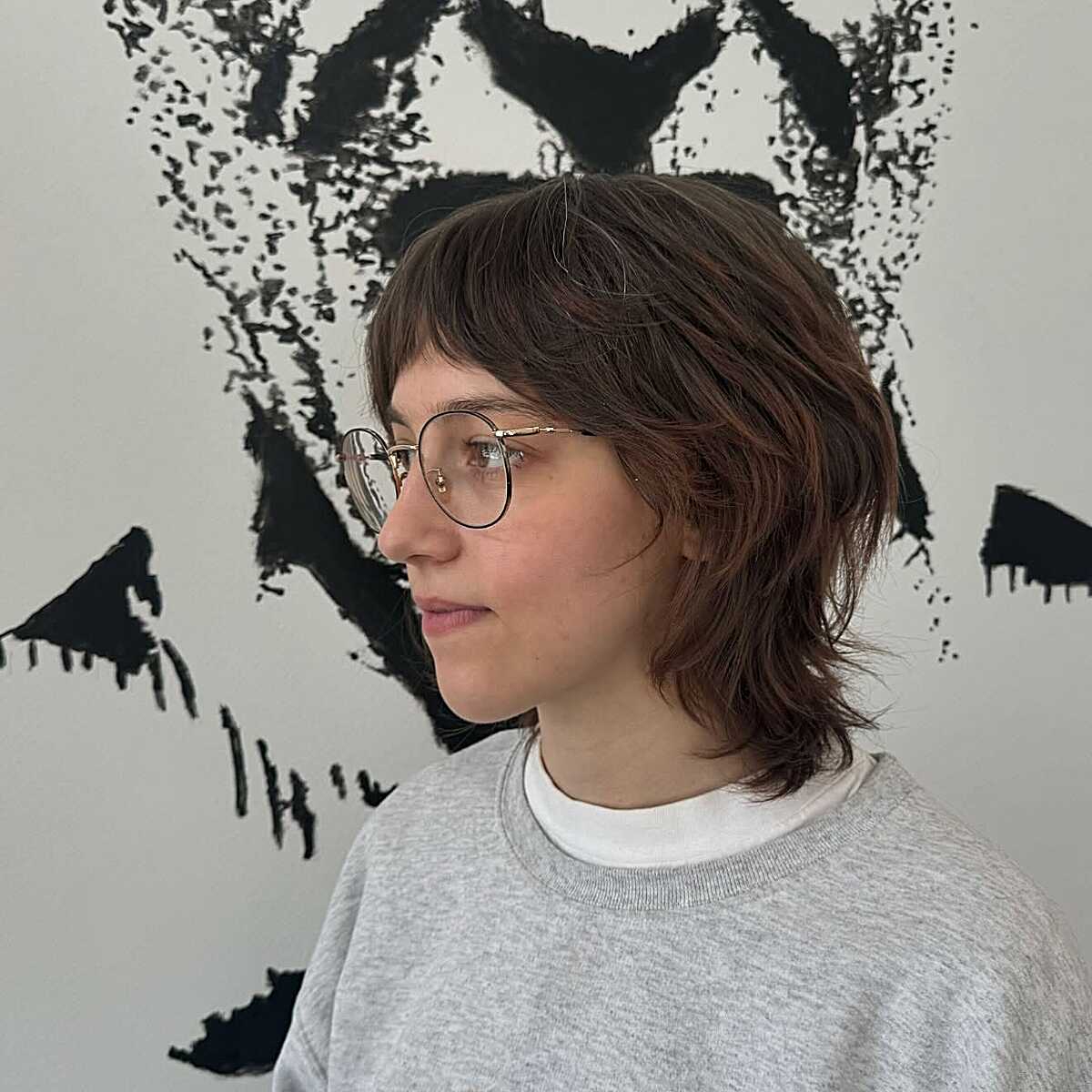 Short brunette bob shag with soft wavy texture