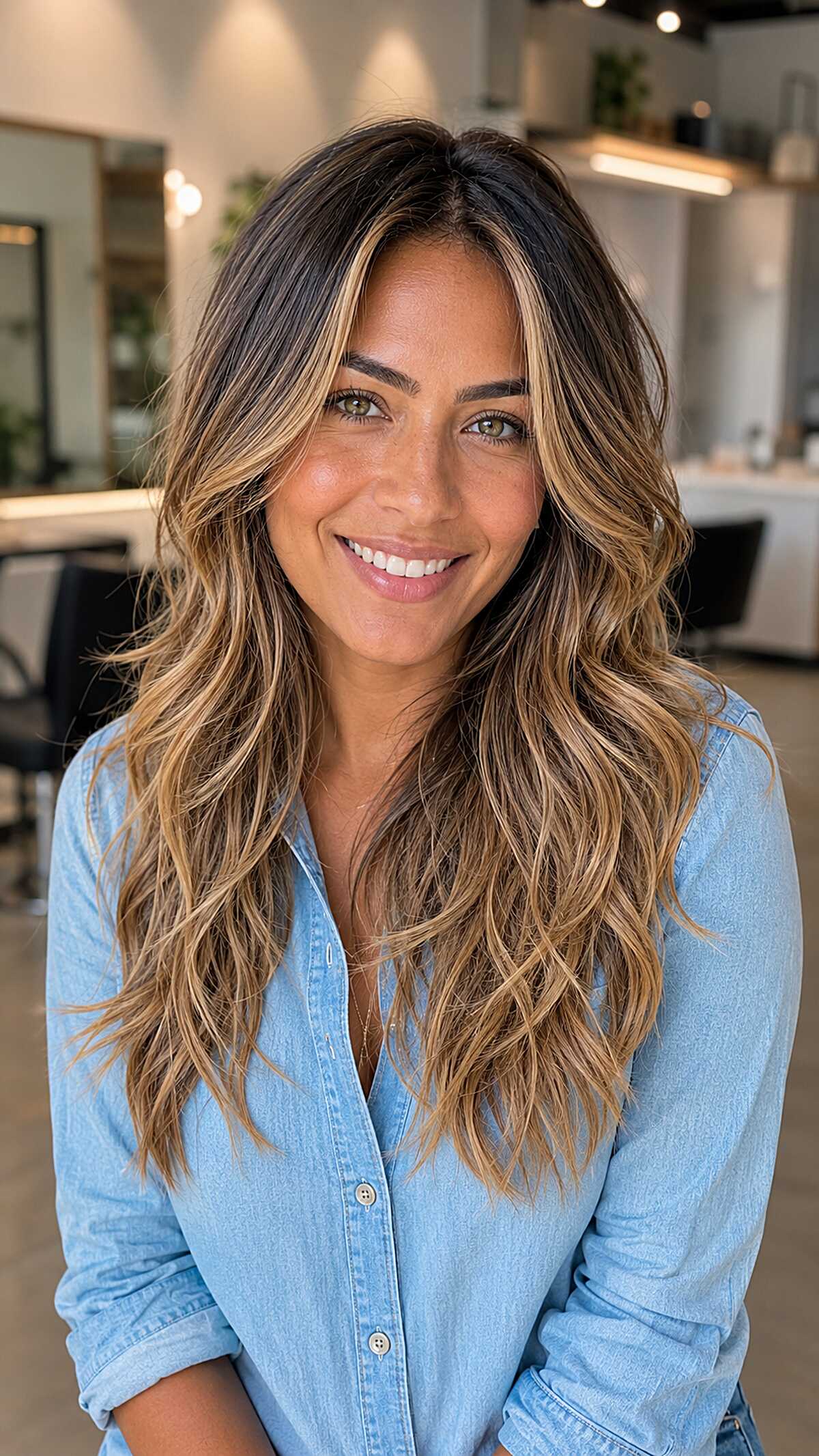 Sun-Drenched Honey Balayage on Beachy Mid-Length Waves