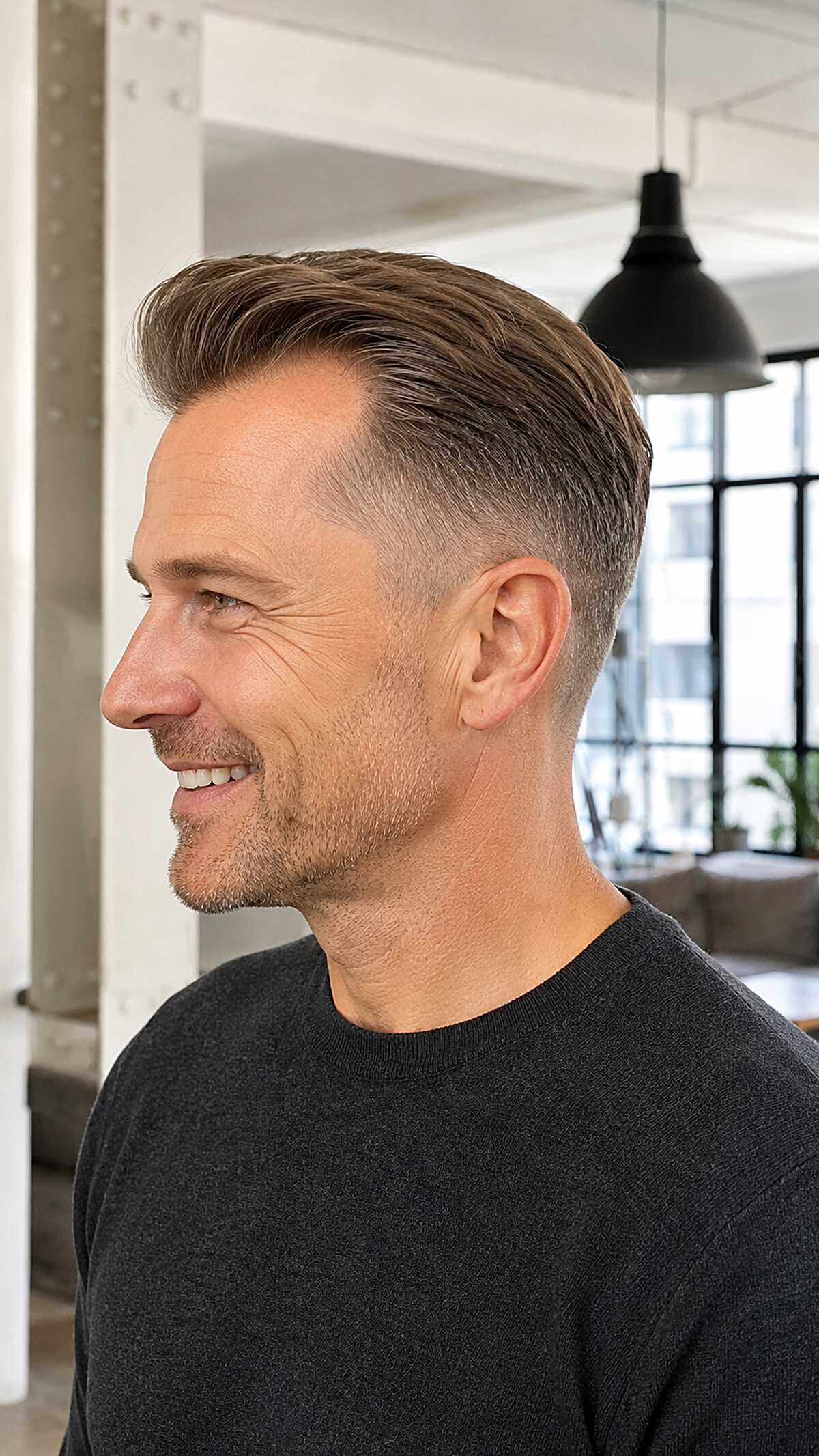 Swept-Back Pomp with a Tapered Neckline and Light Hold