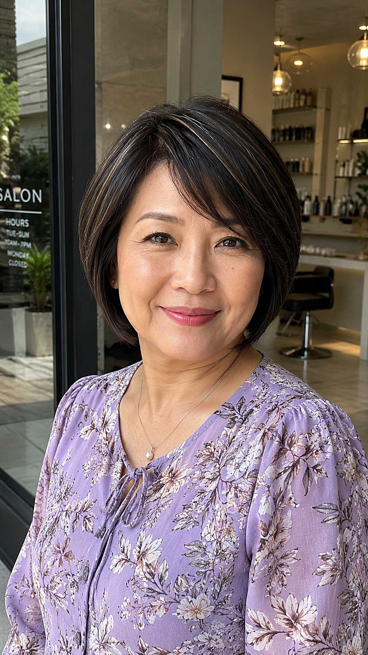 Tapered Dark Bob with Wispy Side-Swept Fringe