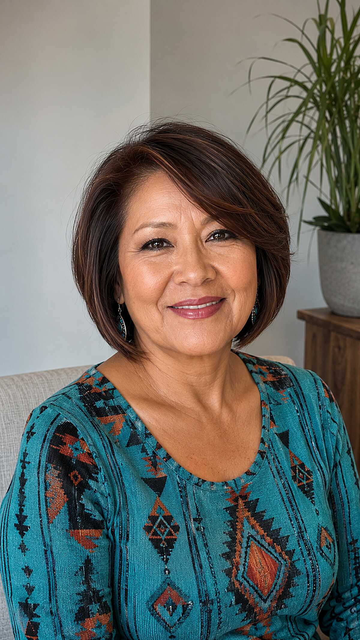 Warm Brunette Rounded Bob with Tapered Nape