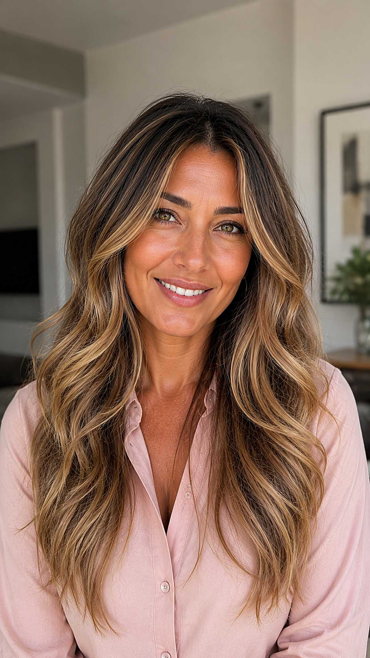 Warm Honey Face Frame Melting Into Long Loose Waves