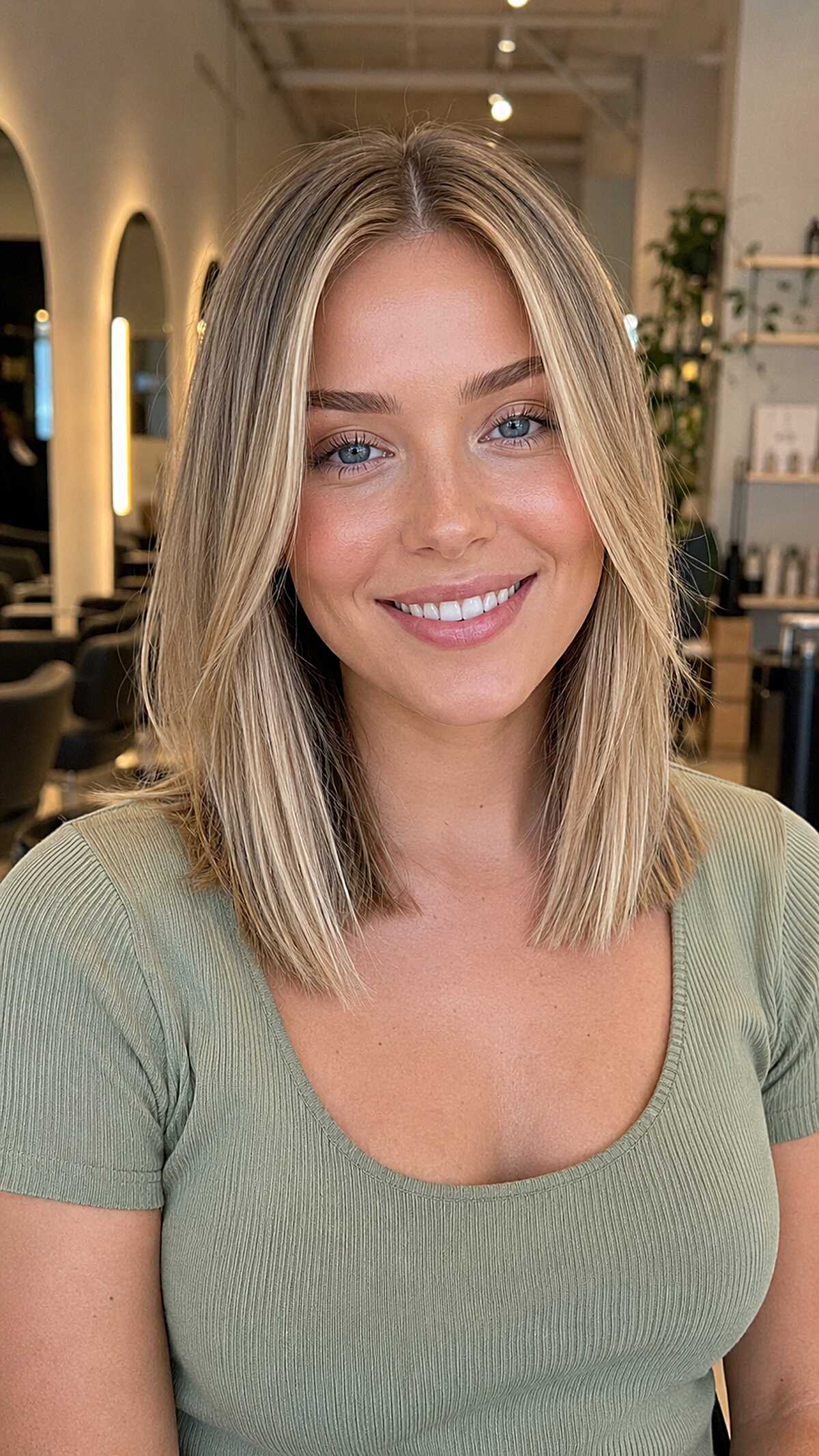 Warm Honey Pieces Through a Clean Collarbone Lob