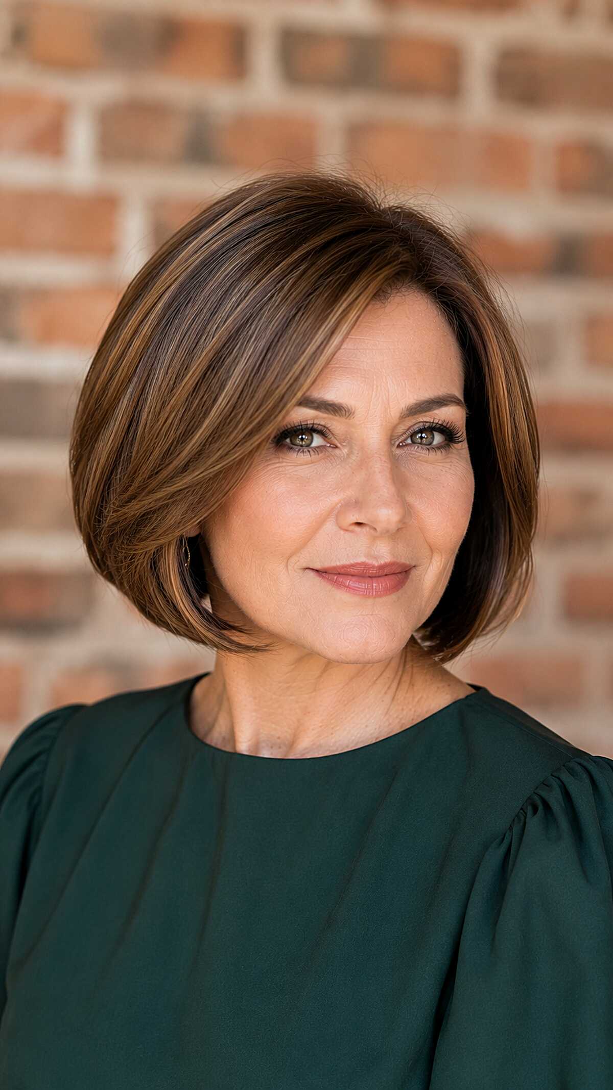 Chestnut brown classic floating bob with subtle highlights