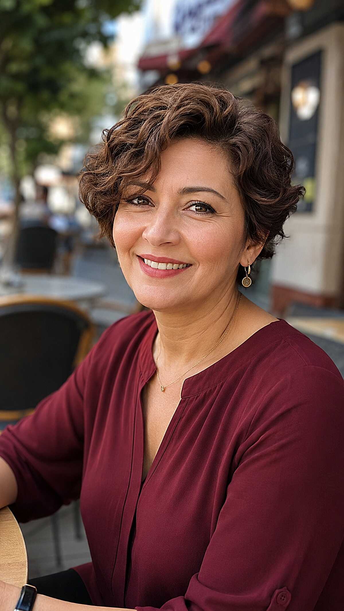 Curly Brunette Pixie with Volume at the Crown