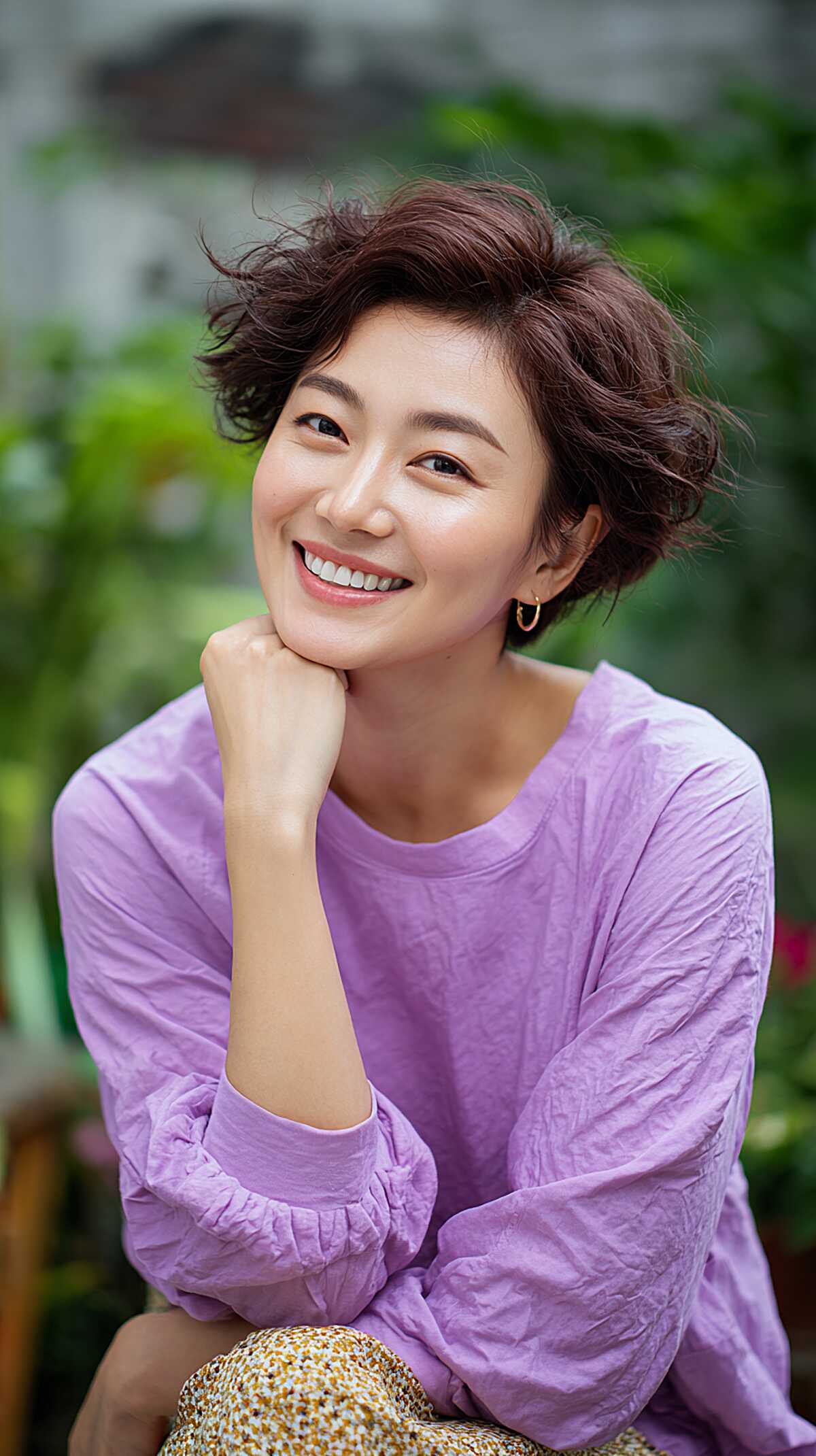 Plum-Toned Wavy Pixie with Uneven Side Weight
