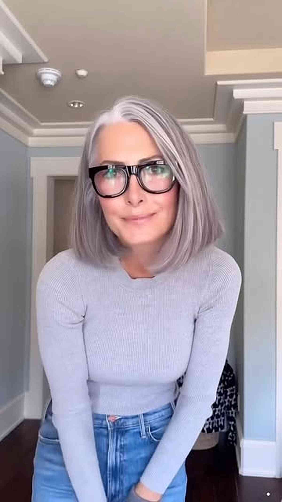Stylish Blunt Bob for Gray Hair Over 50