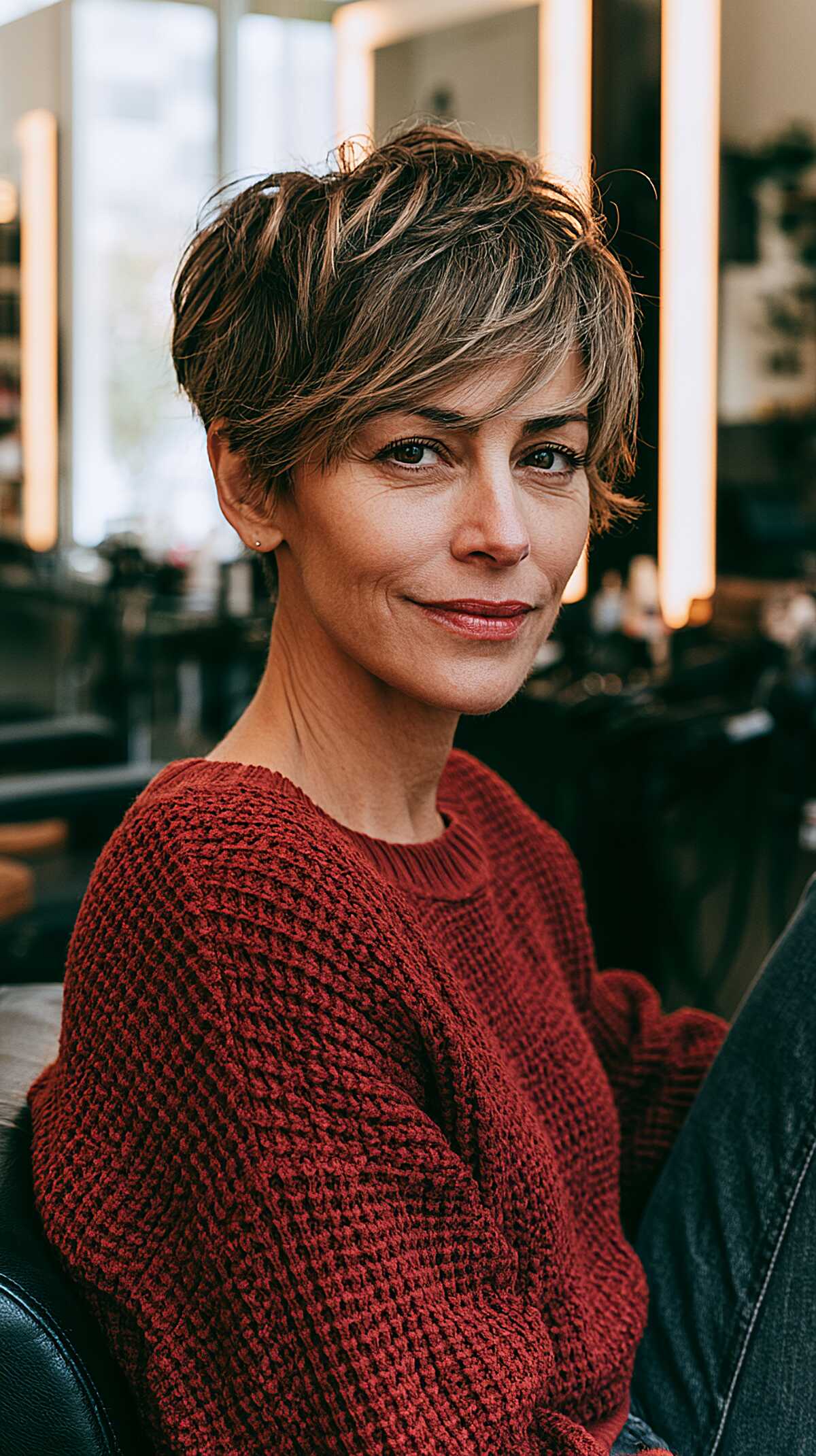 Textured short pixie with warm highlighted tips