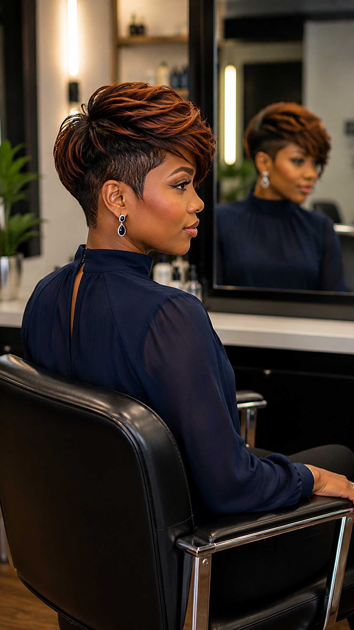 Sculpted bixie with copper color and tapered undercut