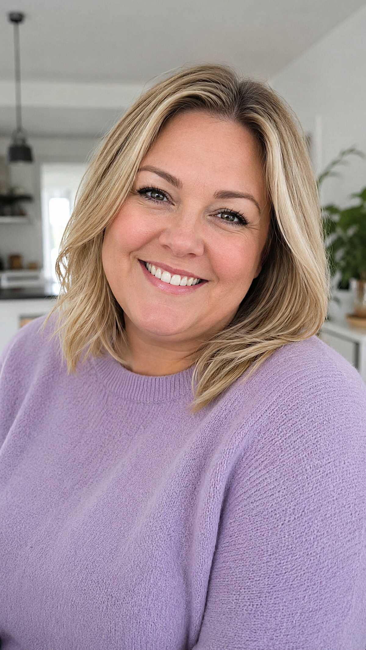 Buttery Blonde Lob with Soft Side Part and Lived-In Movement