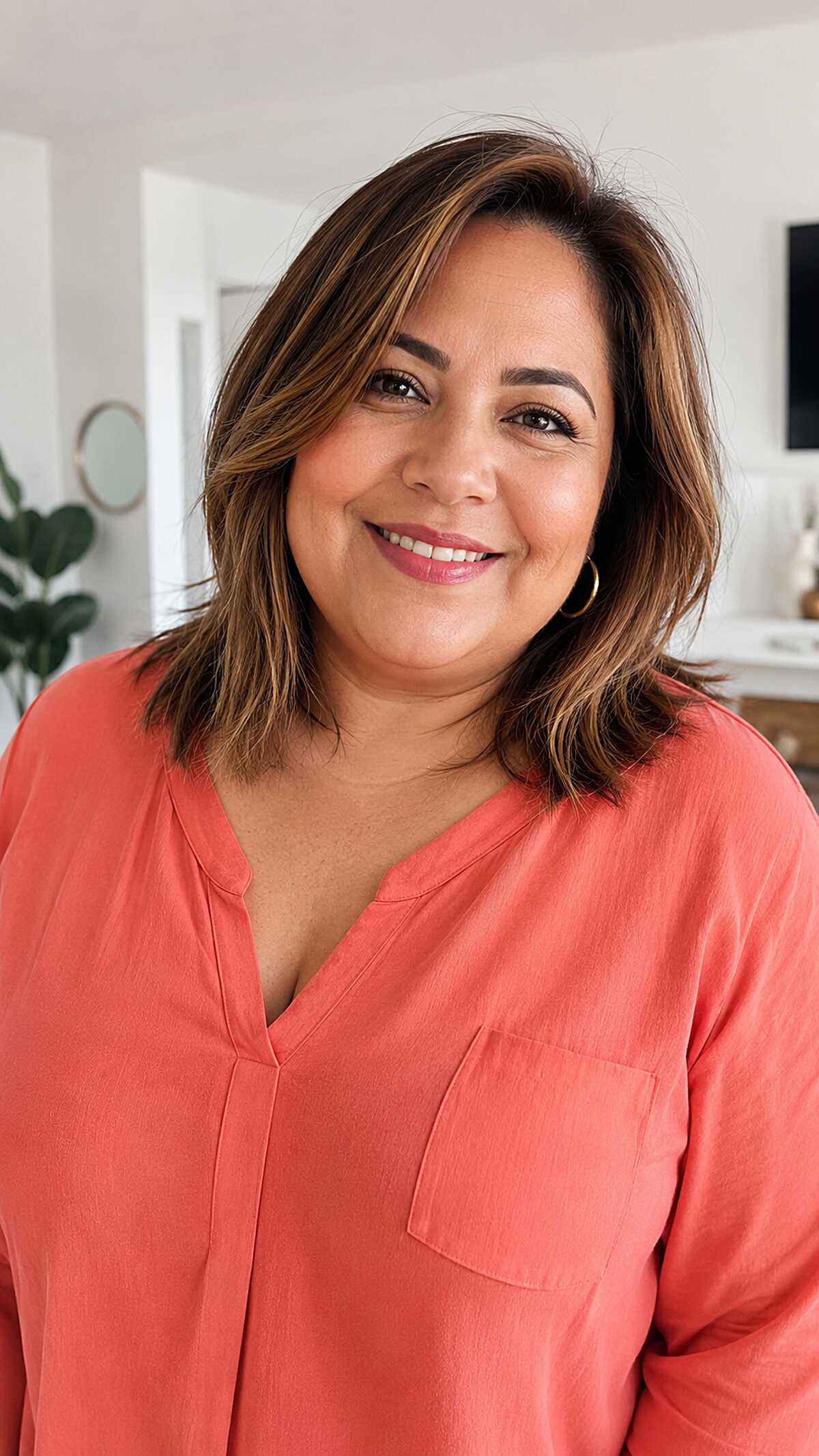 Caramel-Kissed Brunette Bob with Layered Texture and Soft Side Sweep
