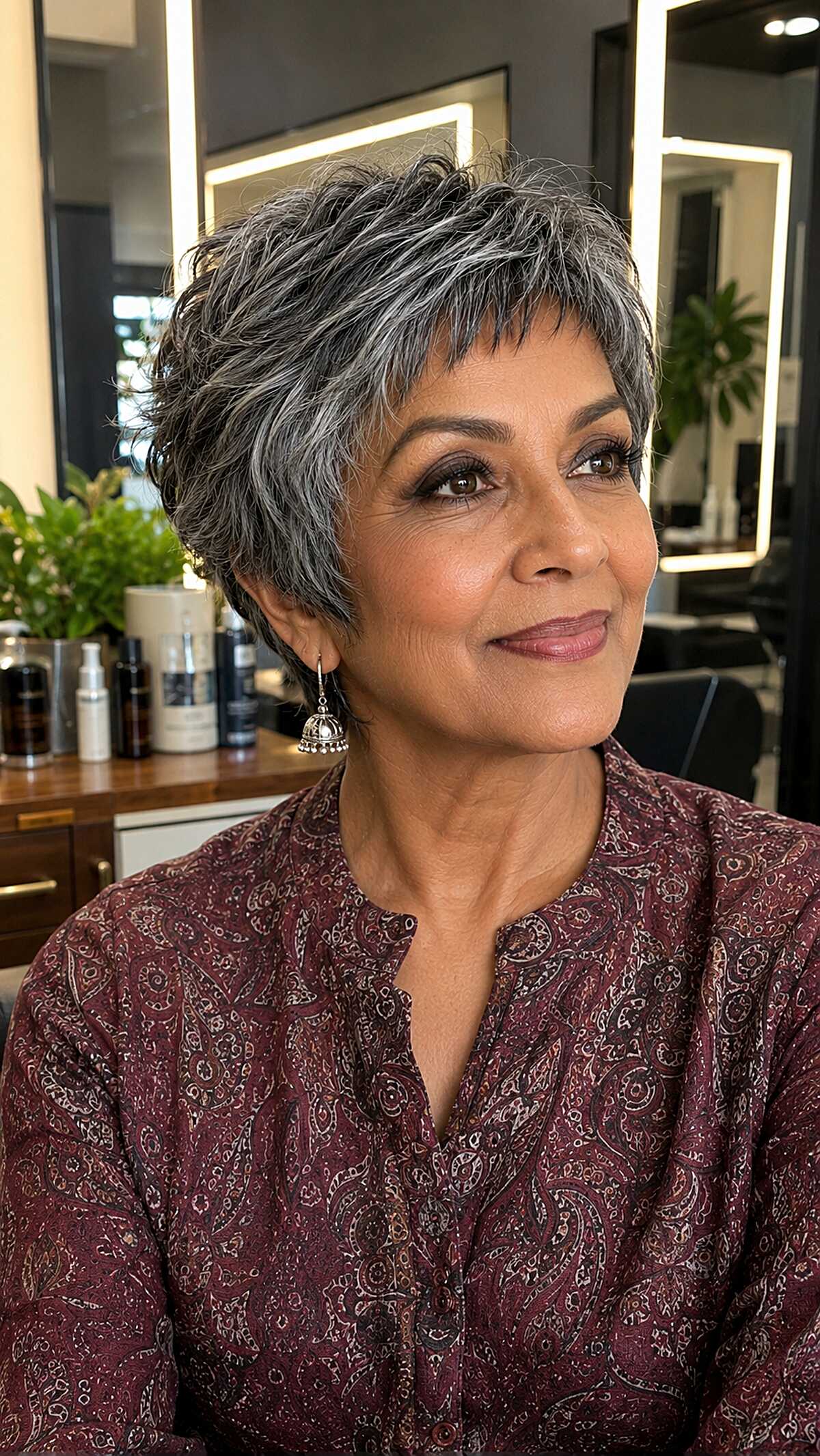 Charcoal and Silver Feathered Crop with Thin Wispy Fringe