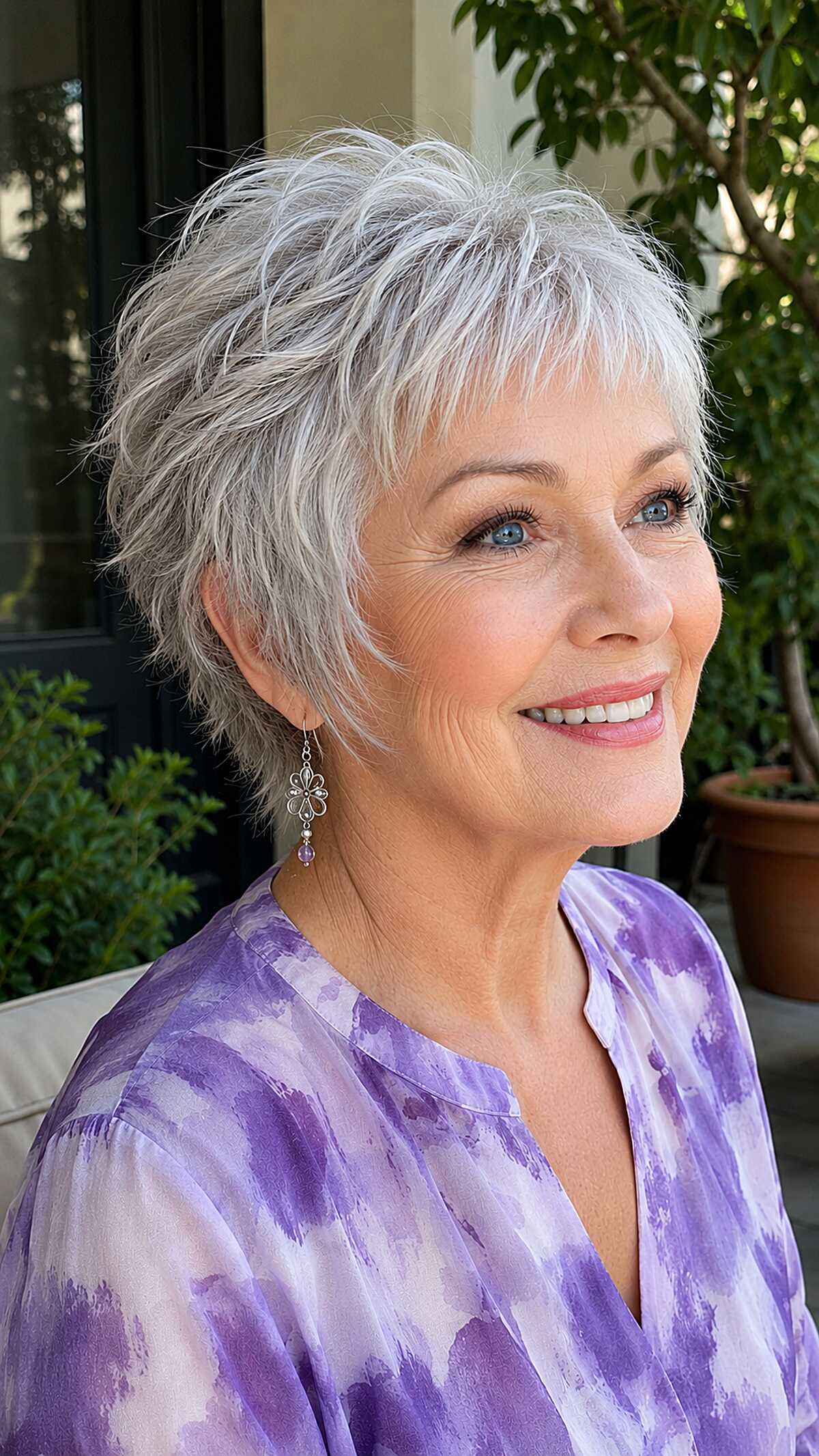 Feathery Silver Pixie with Razored Micro Fringe