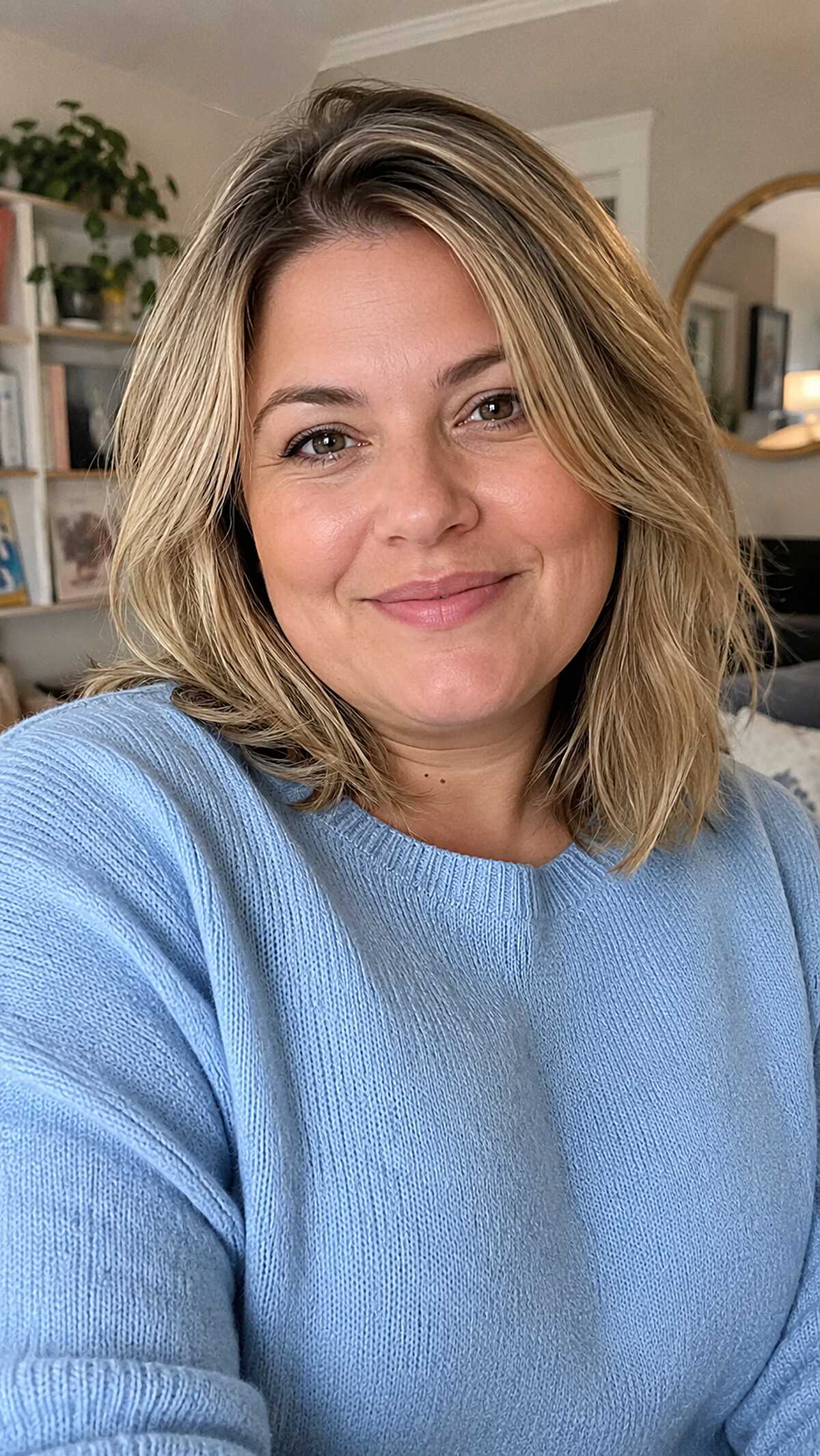 Sandy Blonde Chin-Length Lob with Curtain-Parted Volume