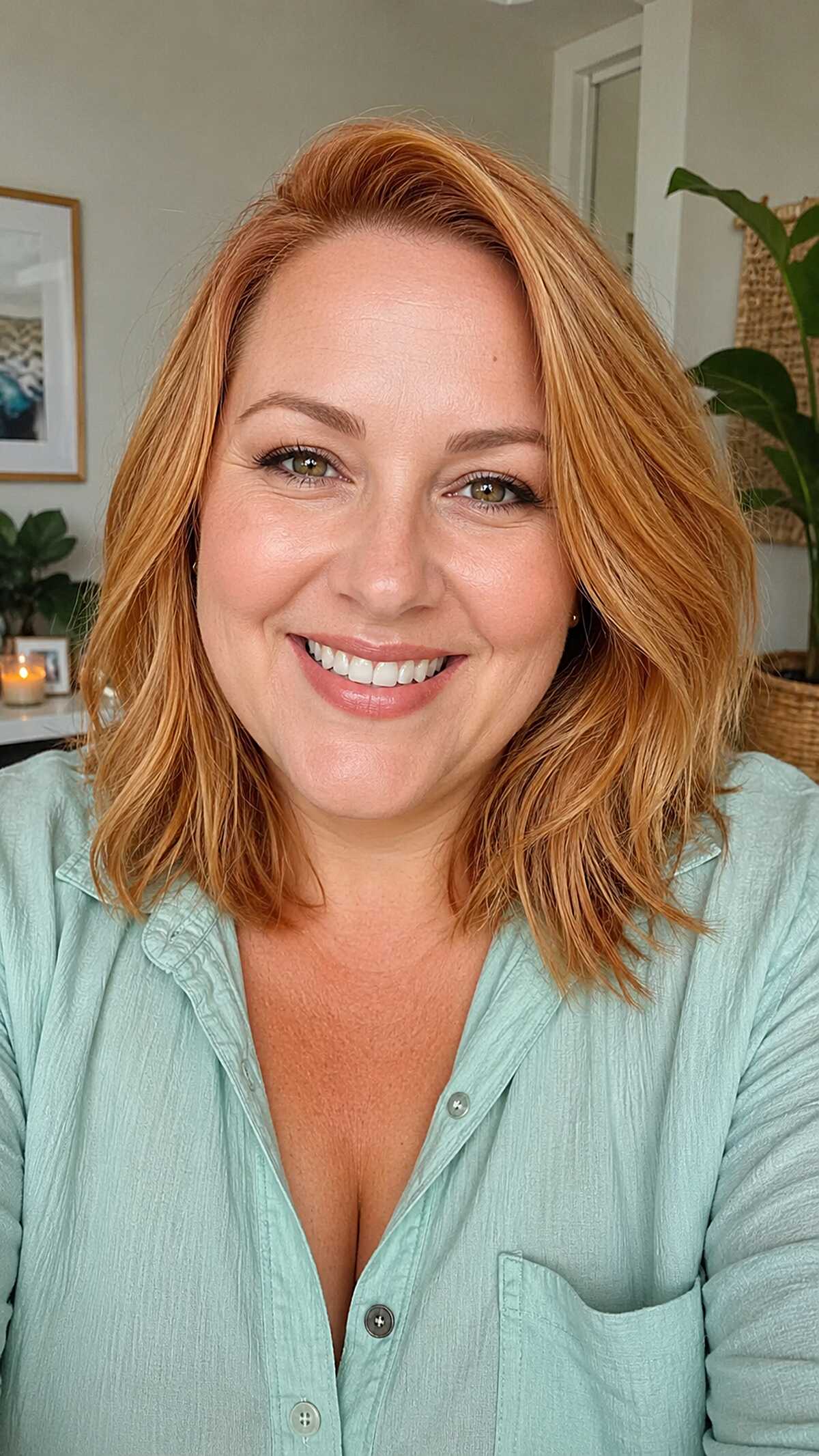 Strawberry Copper Lob with Choppy Ends and Natural Movement