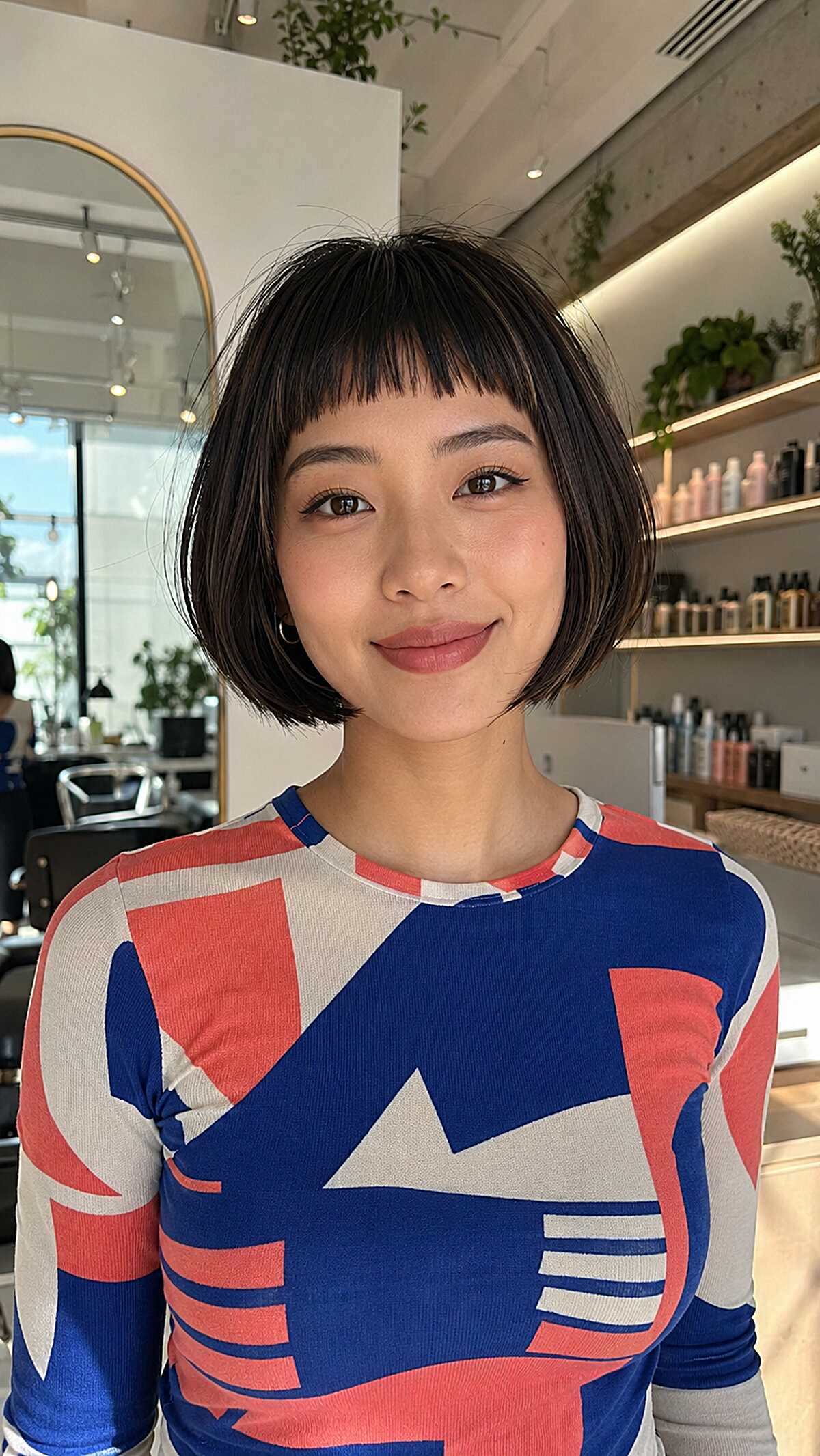 Textured Chin-Length Bob with Blunt Micro Fringe