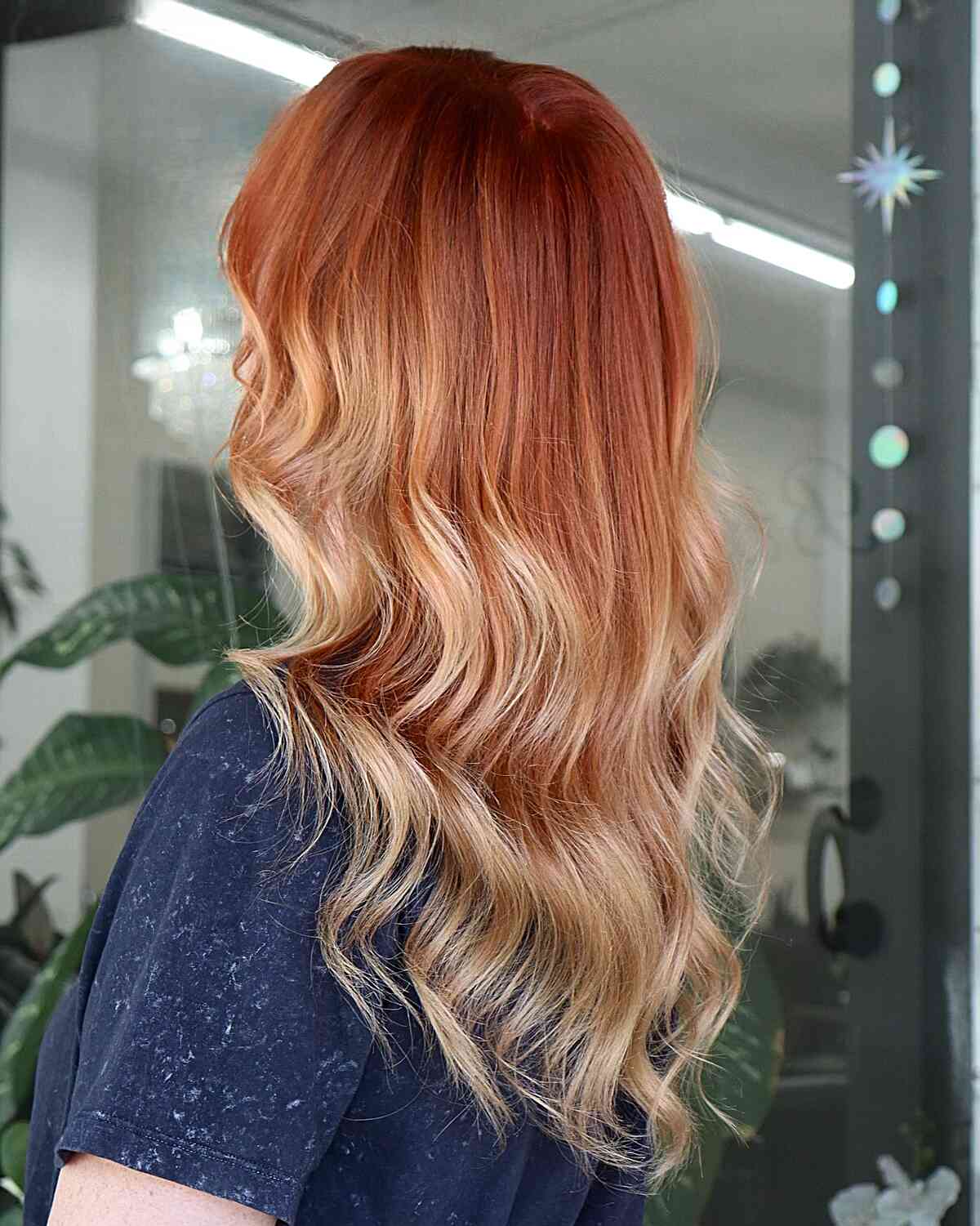 Vibrant Red and Blonde Ombre Waves