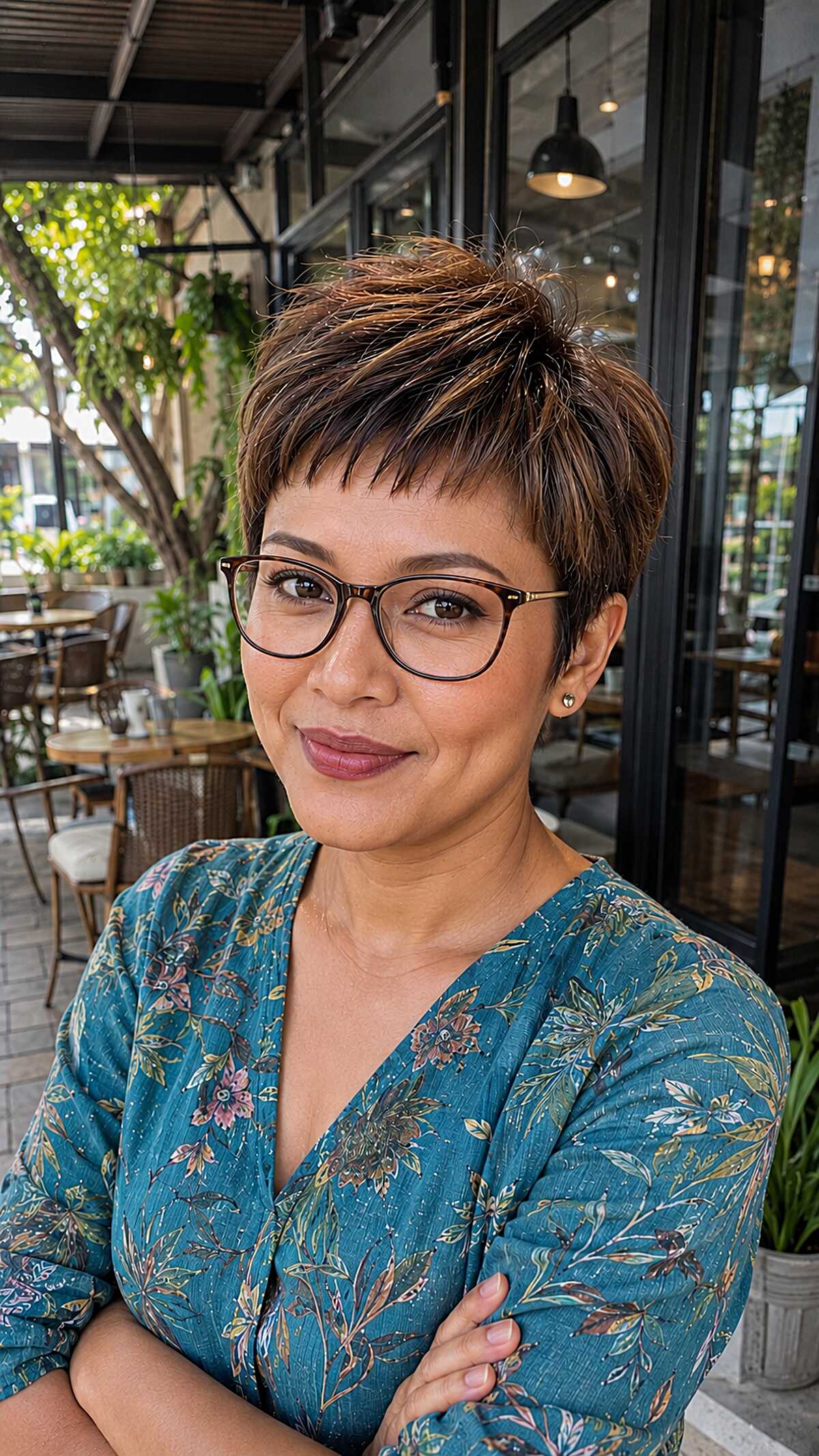 Windswept Brunette Pixie with Sun-Kissed Micro Fringe