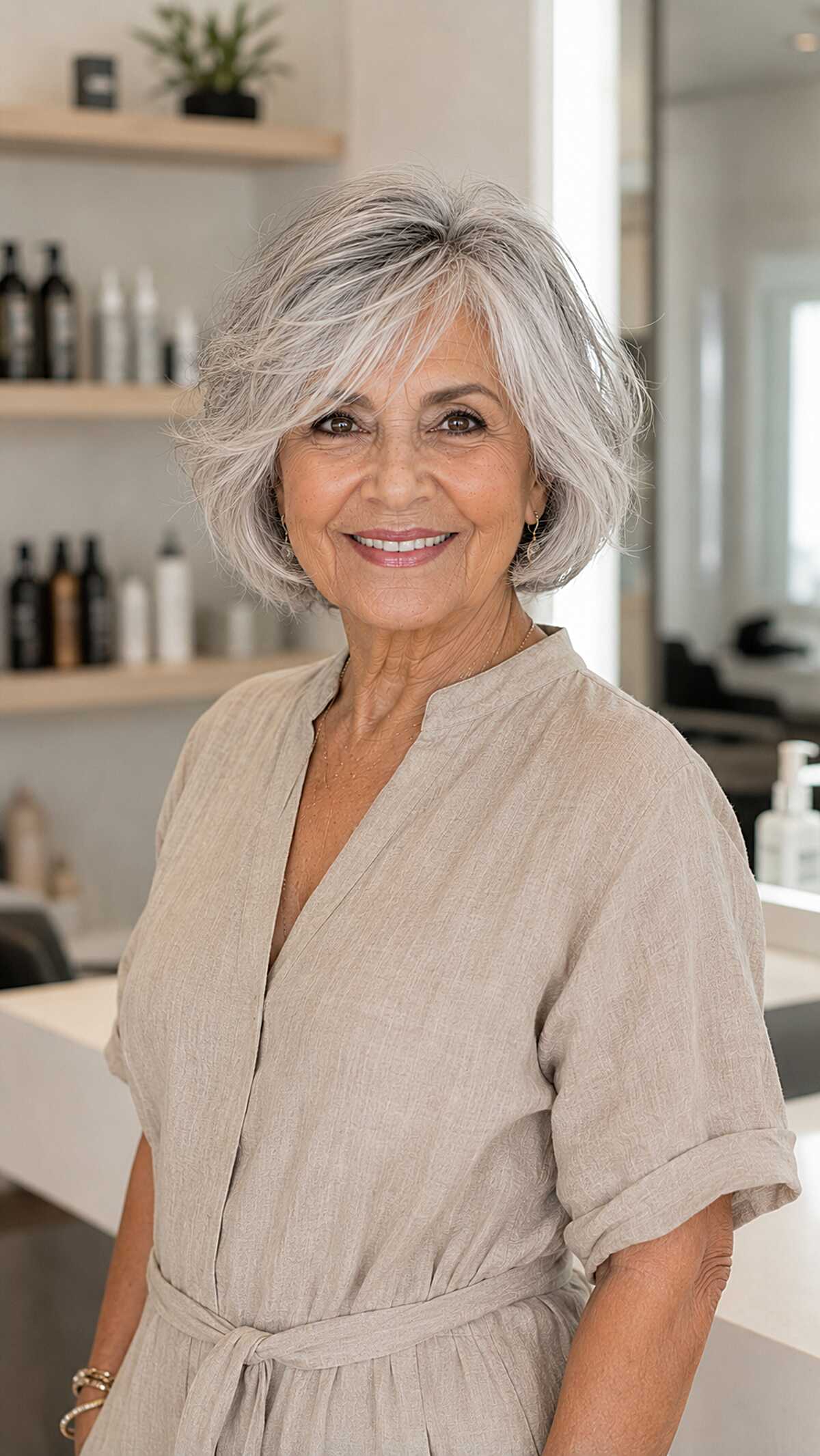 Effortless silver bob with swooped side bang