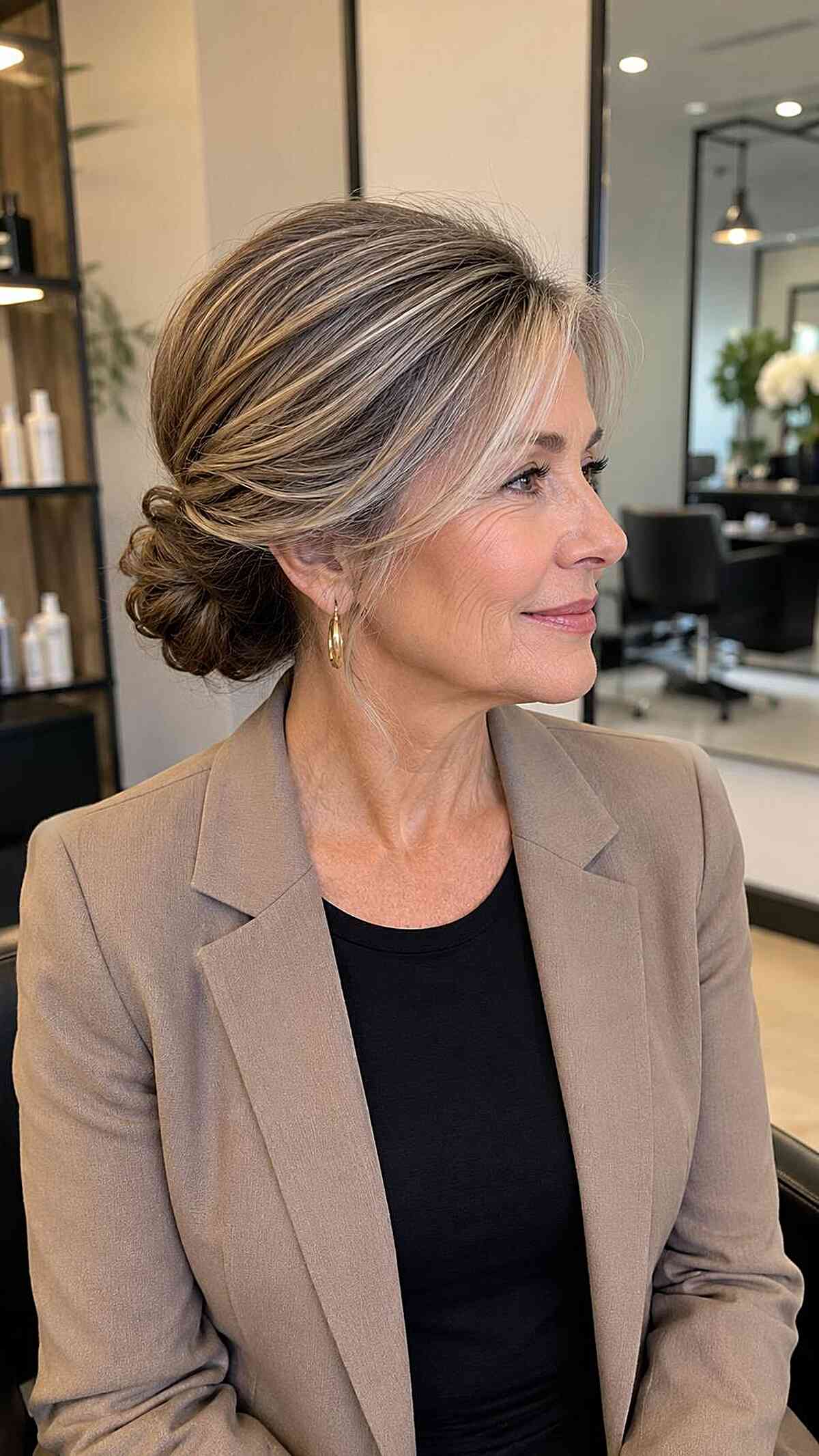 Elegant Low Chignon with Soft Highlights