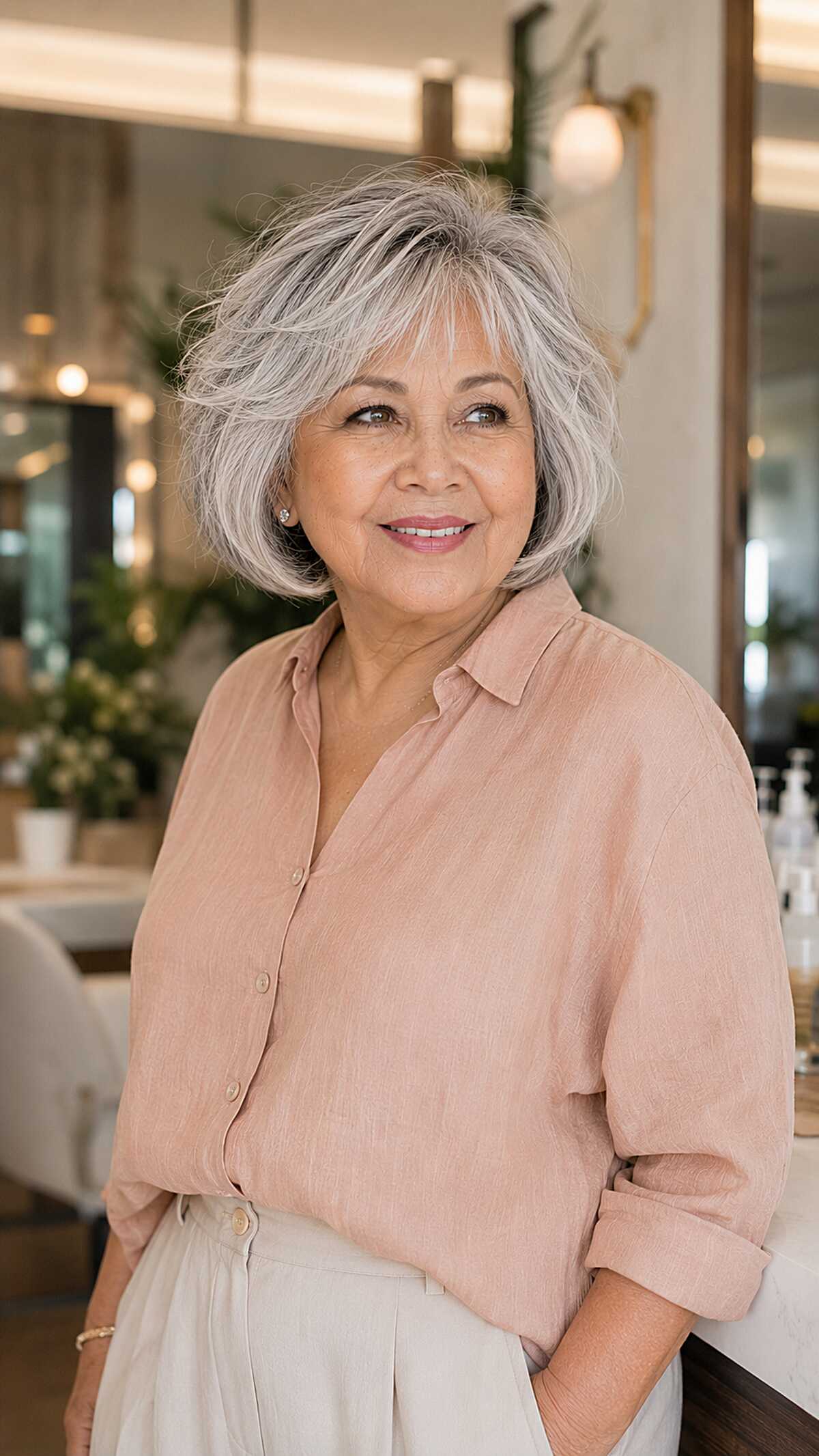 Full-bodied silver bob with soft rounded shape
