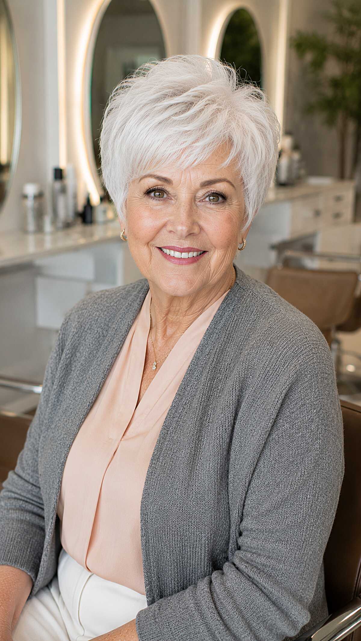 Full swept white pixie with lifted top and soft layers