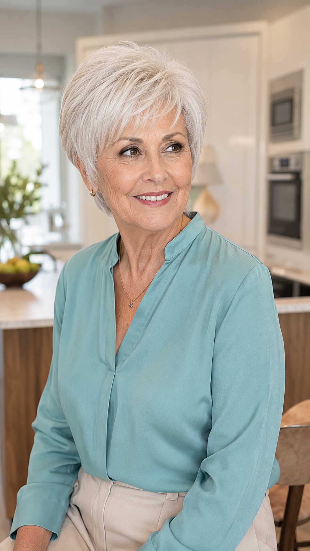 Platinum pixie with elongated wispy fringe