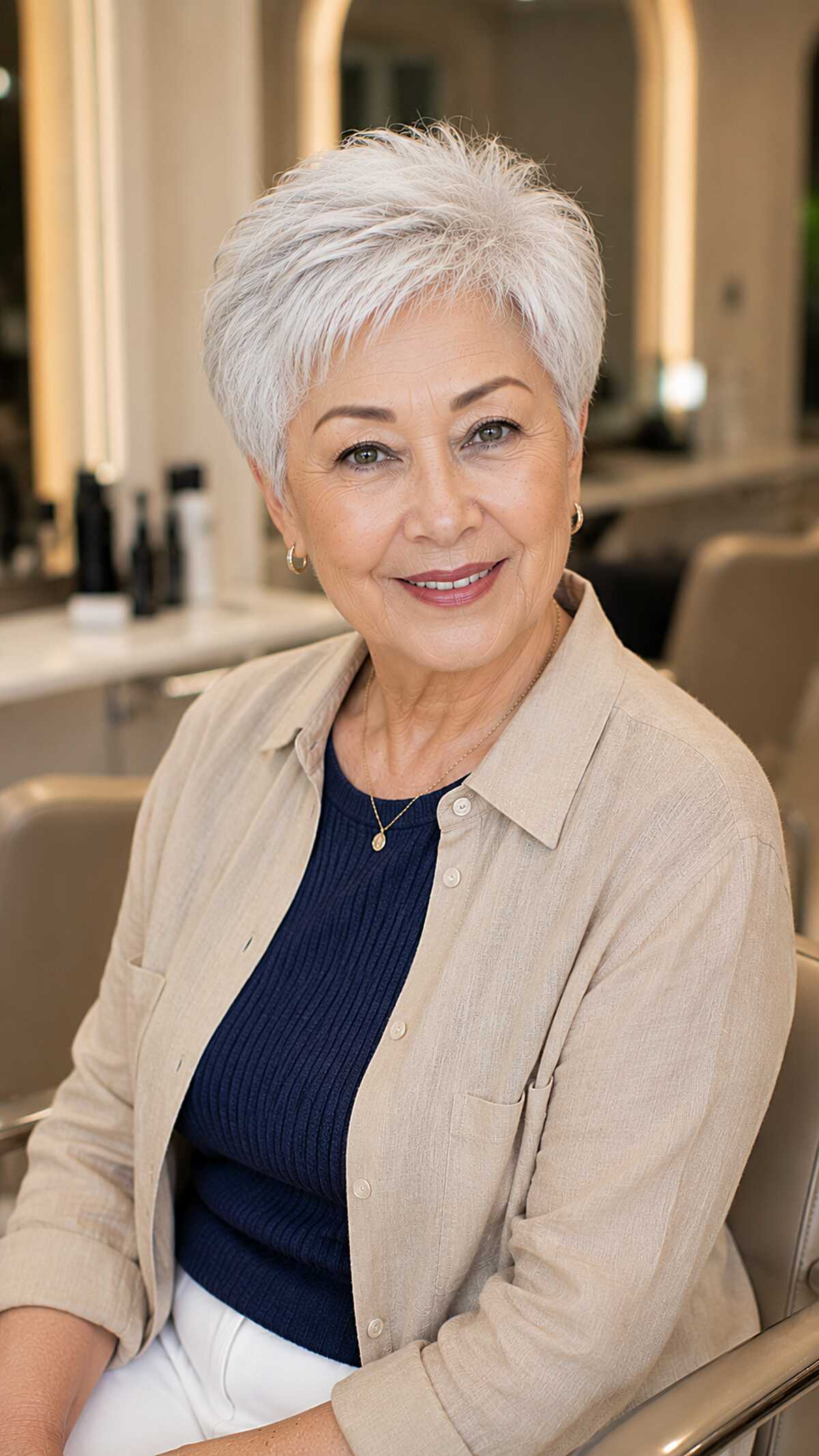 Textured silver crop with soft fringe and tapered sides