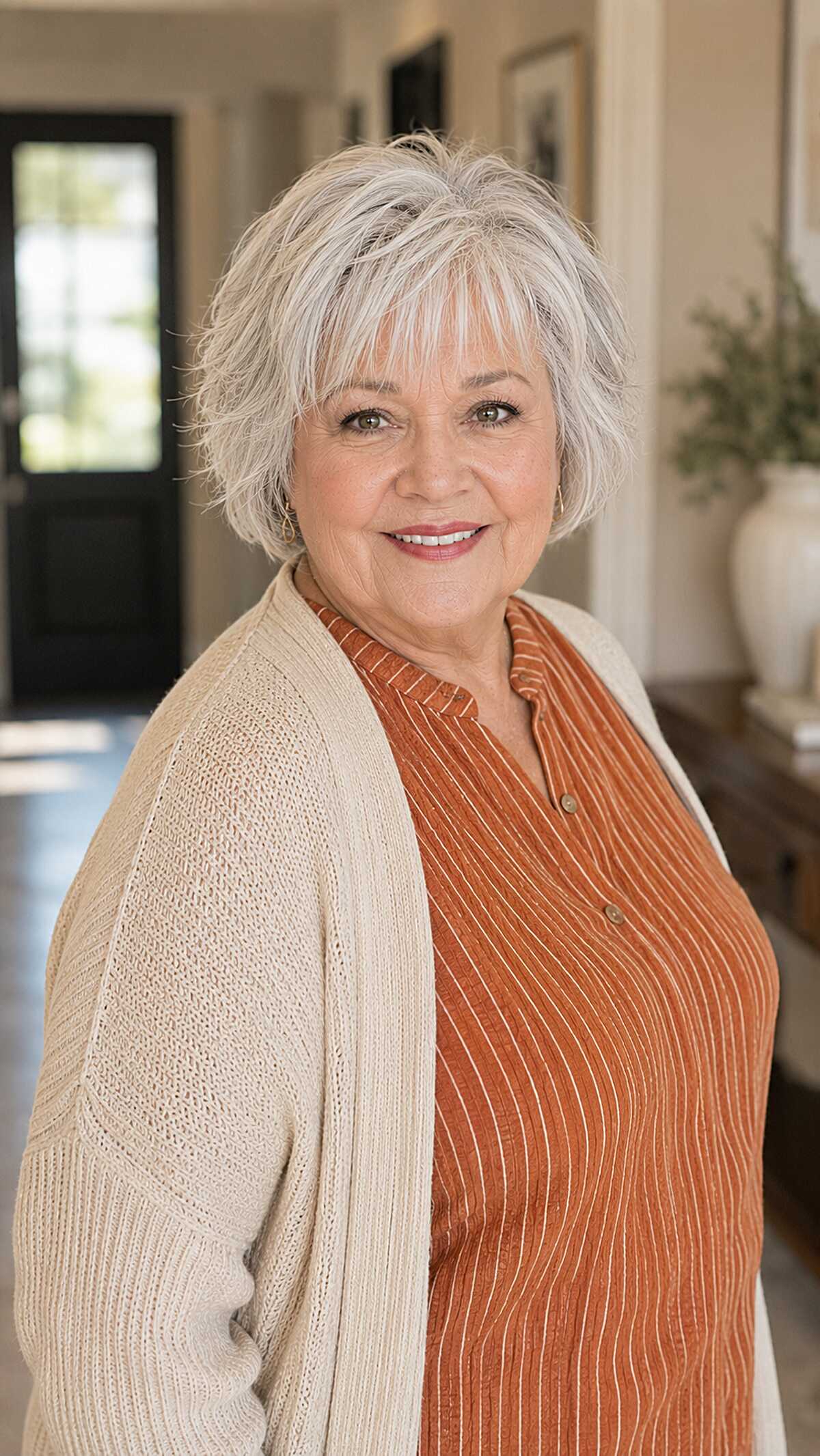Windswept silver shag bob with piece-y layers