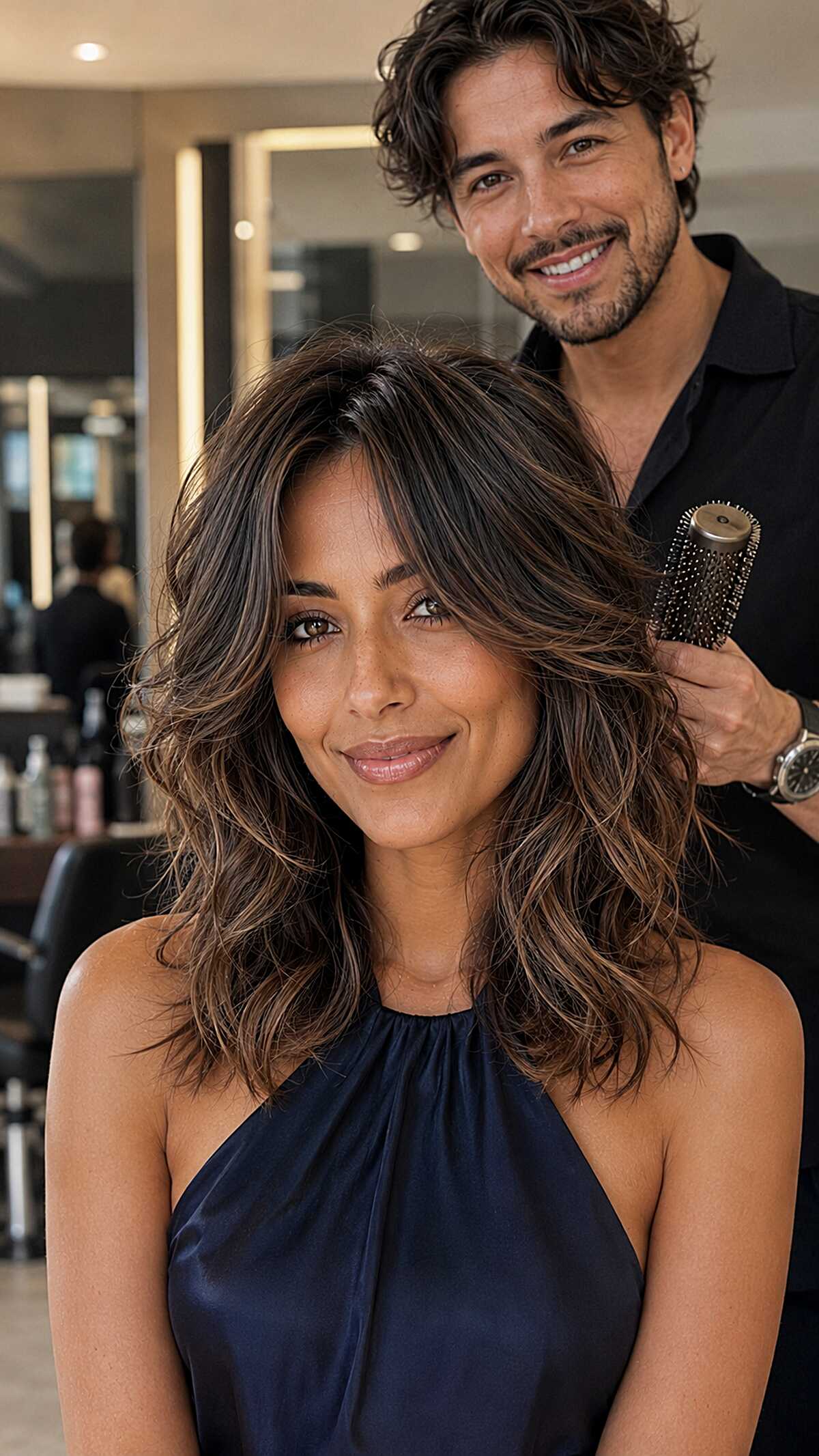Dark chocolate wavy midi cut with fine highlights