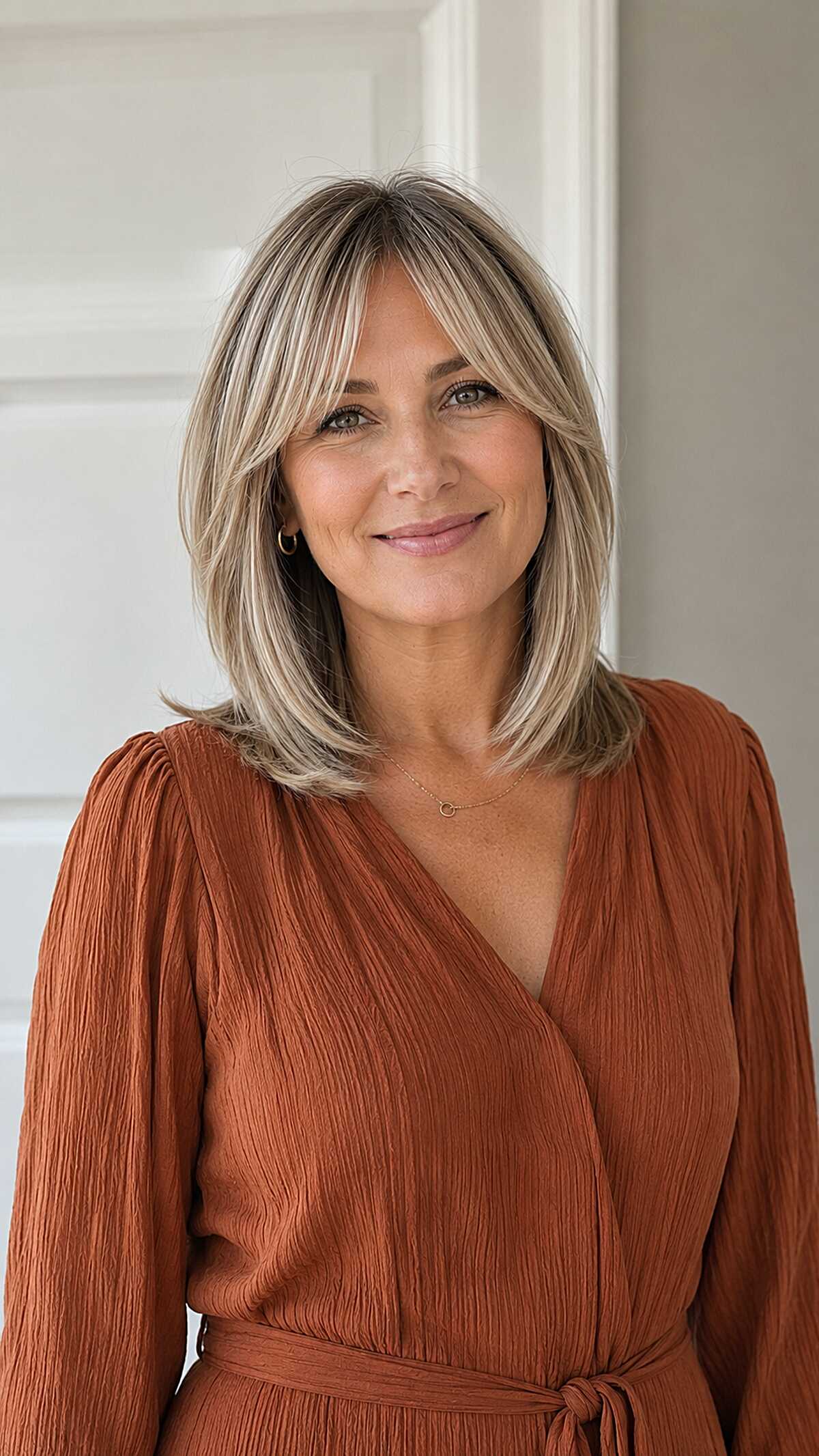 Ash Blonde Collarbone Cut with Flipped Face-Framing Layers
