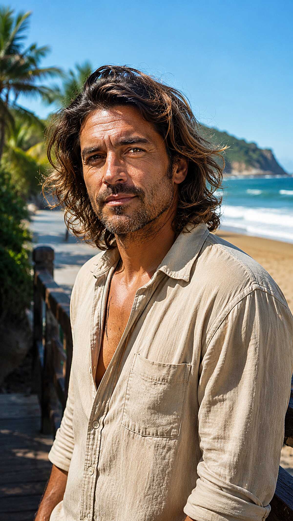 Coastal Brunette Flow with Shoulder-Length Loose Waves