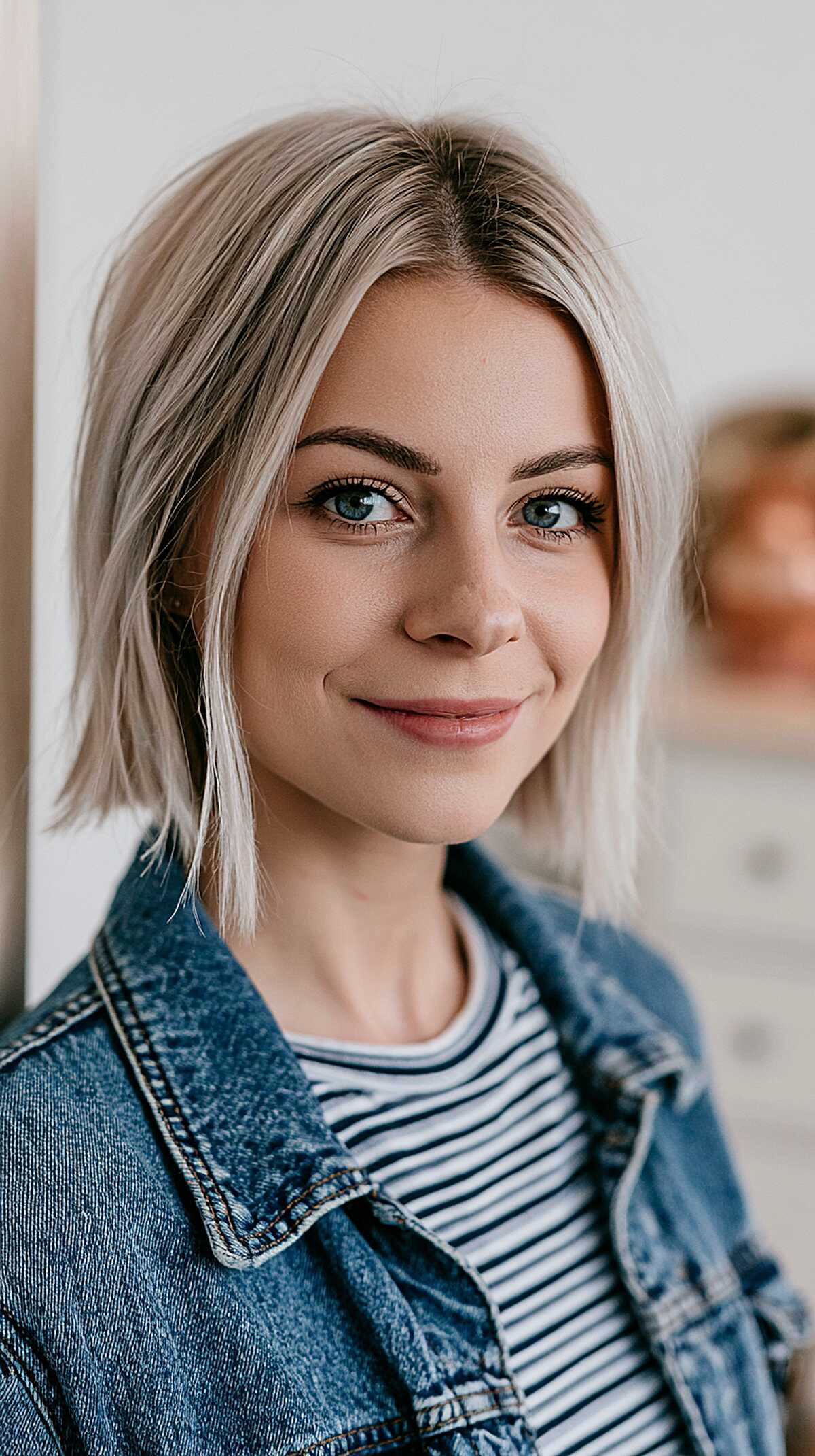 Cool Platinum Chin Bob with Lived-In Center Part