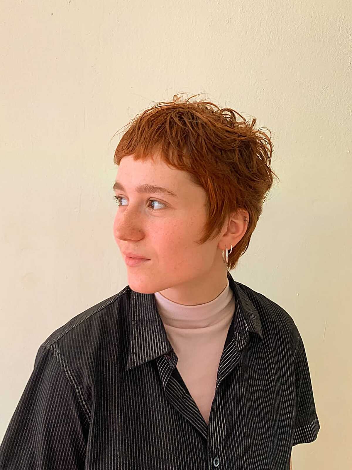 Copper Pixie Shag with Wavy Crown and Cropped Textured Fringe