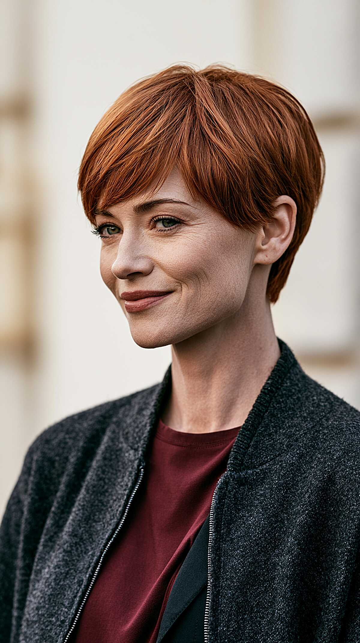 Copper Red Pixie with Layered Fringe and Ear-Length Taper