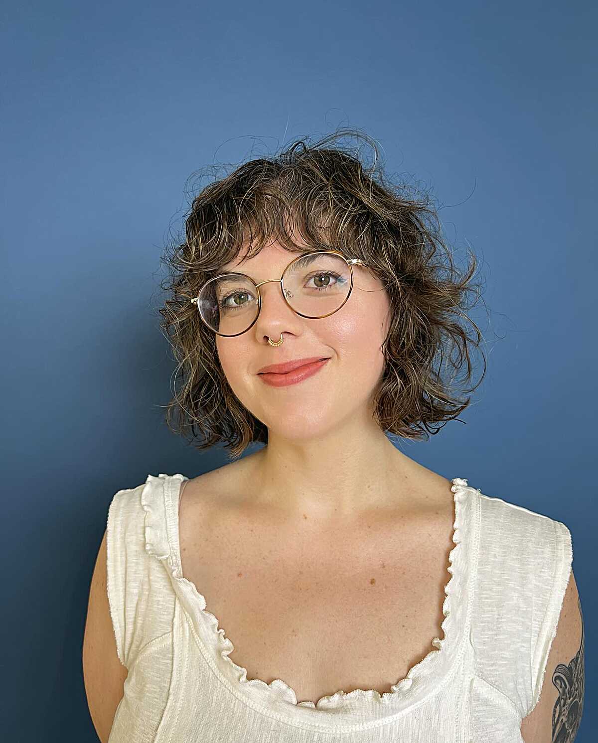 Curly Chin-Length Pixie Shag with Lived-In Fringe