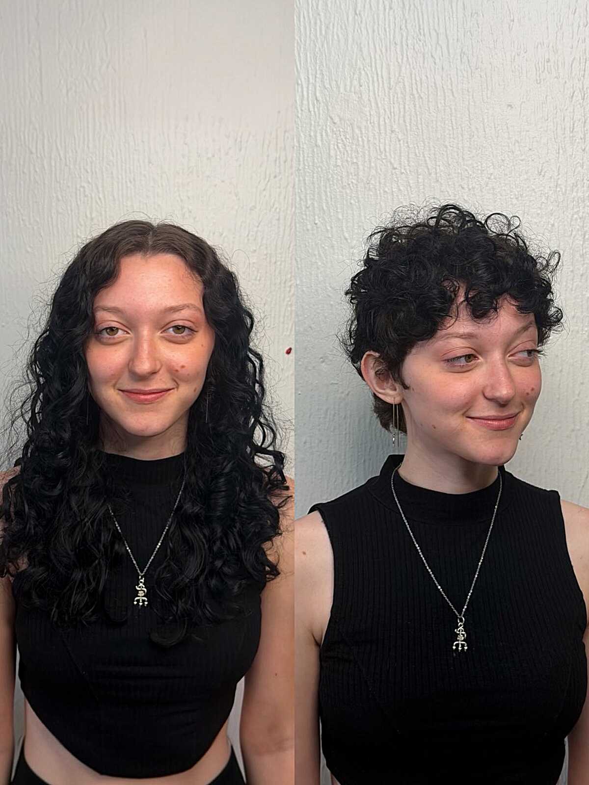 Dark Curly Pixie Shag with Volume-Heavy Crown and Exposed Ears