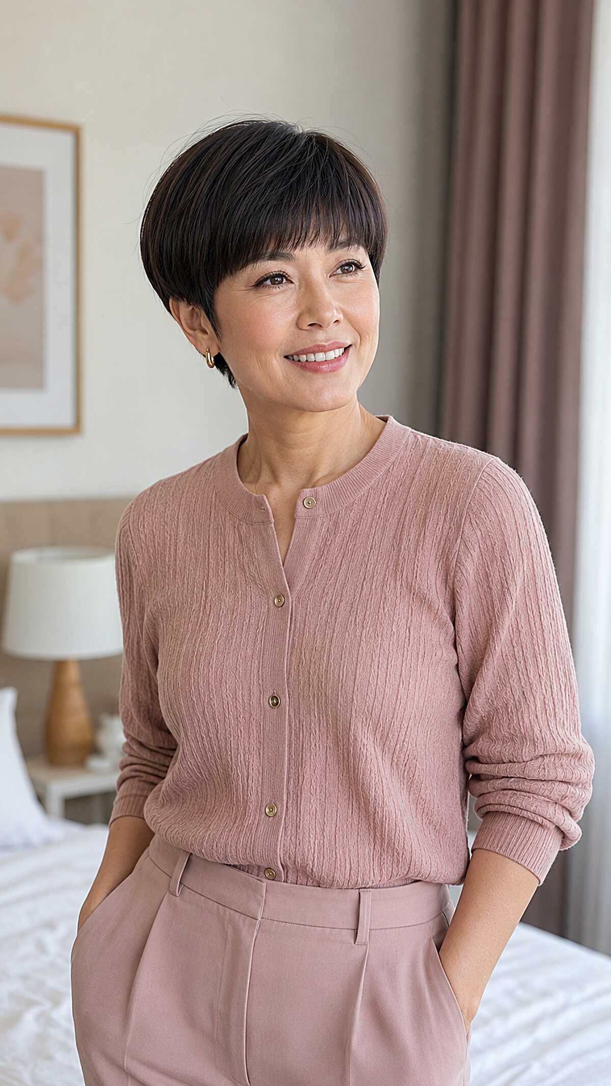 Dark Tapered Pixie with Full Fringe Coverage