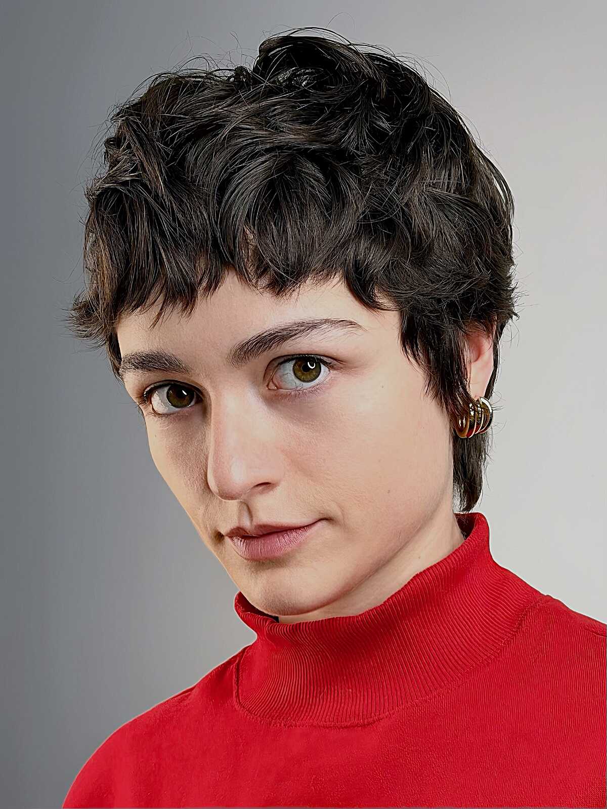 Dark Textured Pixie Shag with Cropped Baby Fringe and Ear-Grazing Layers