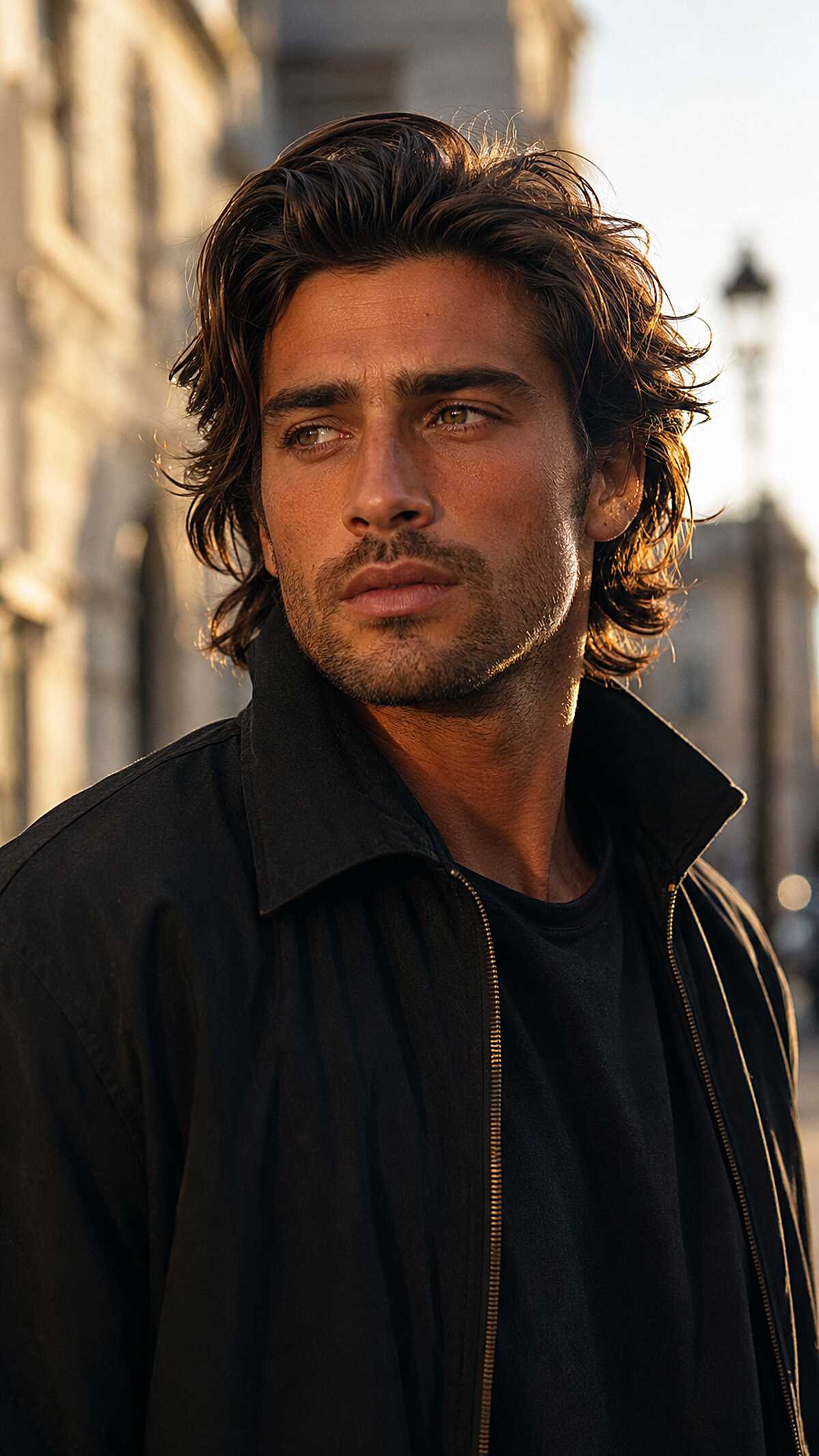 Golden Hour Brunette Flow with Jaw-Grazing Layers