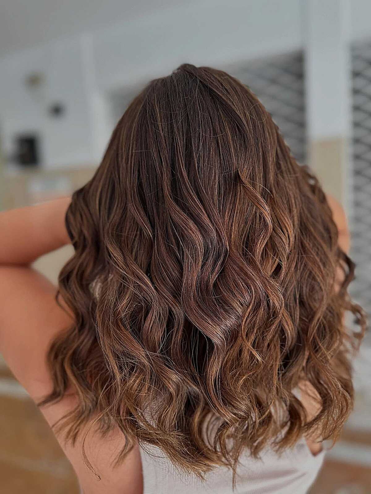 Mid-Length Mocha Balayage with Warm Copper Undertones