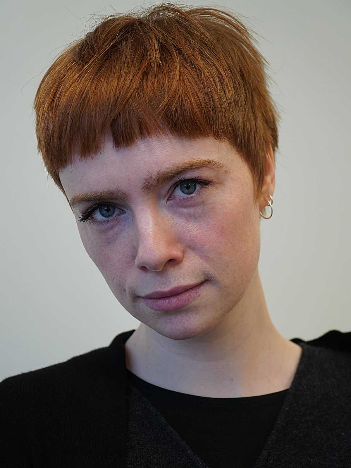 Natural Copper Close-Cut Pixie Shag with Heavy Layered Fringe