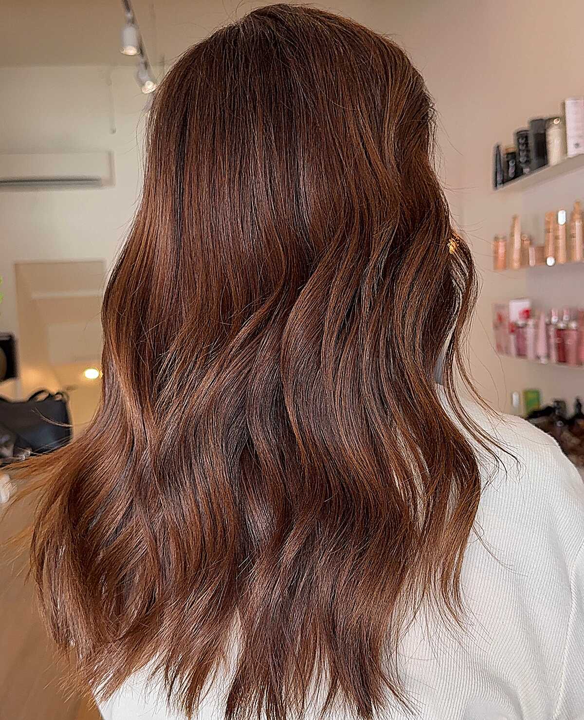 One-Length Mocha with Warm Chestnut Pull-Through on Medium Density