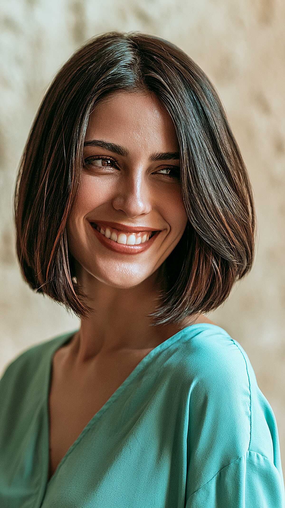 Rich Brunette Jaw Bob with Soft Rounded Shape