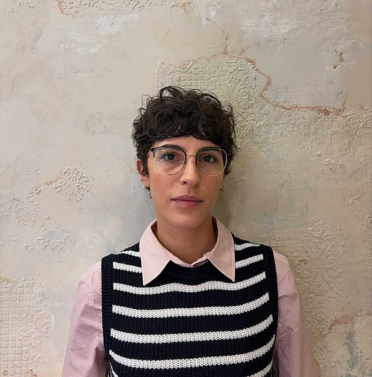 Short Curly Dark Pixie Shag with Loose Textured Fringe