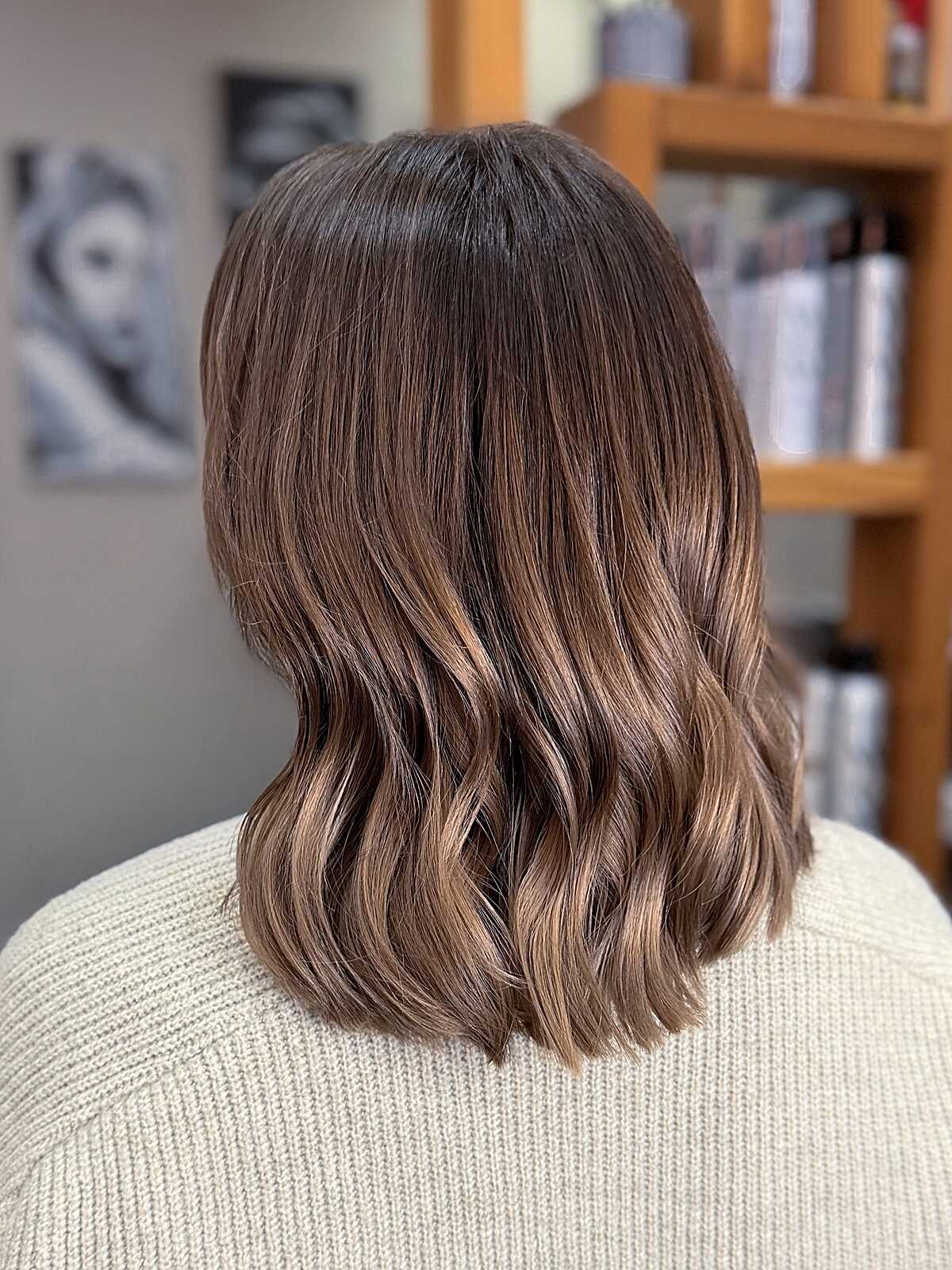 Shoulder-Length Mocha Fade with Warm Caramel Concentration at the Ends
